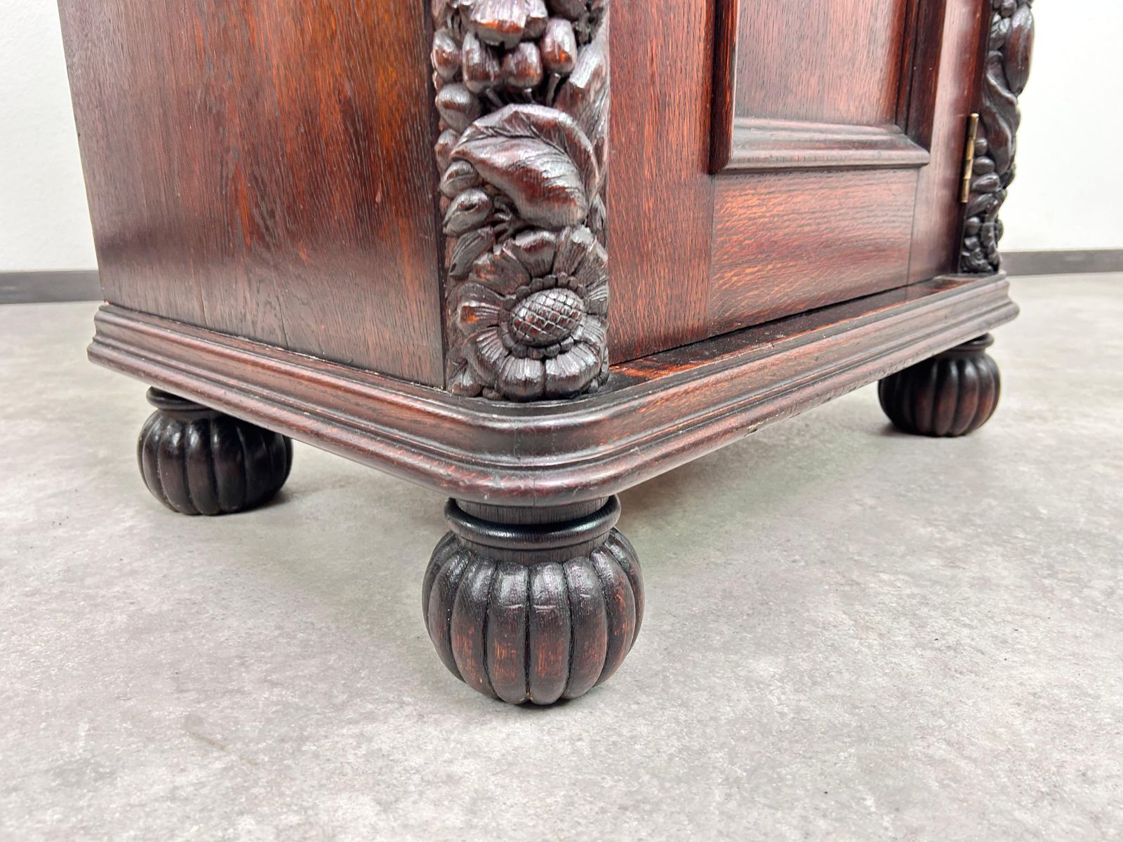 Art Nouveau Cabinet With A Shelf With Distinctive Floral Carvings photo vintage
