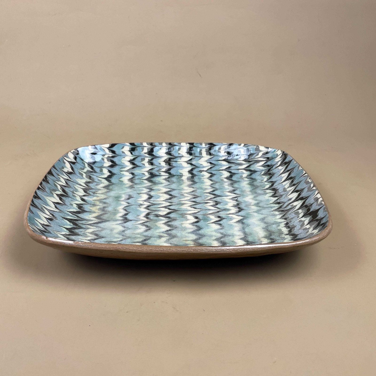 Handmade Marbled Clay Plate Dish Display Fruit Rectangle Studio Pottery Blue White Patterned Vintage Pattern Marble photo for sale