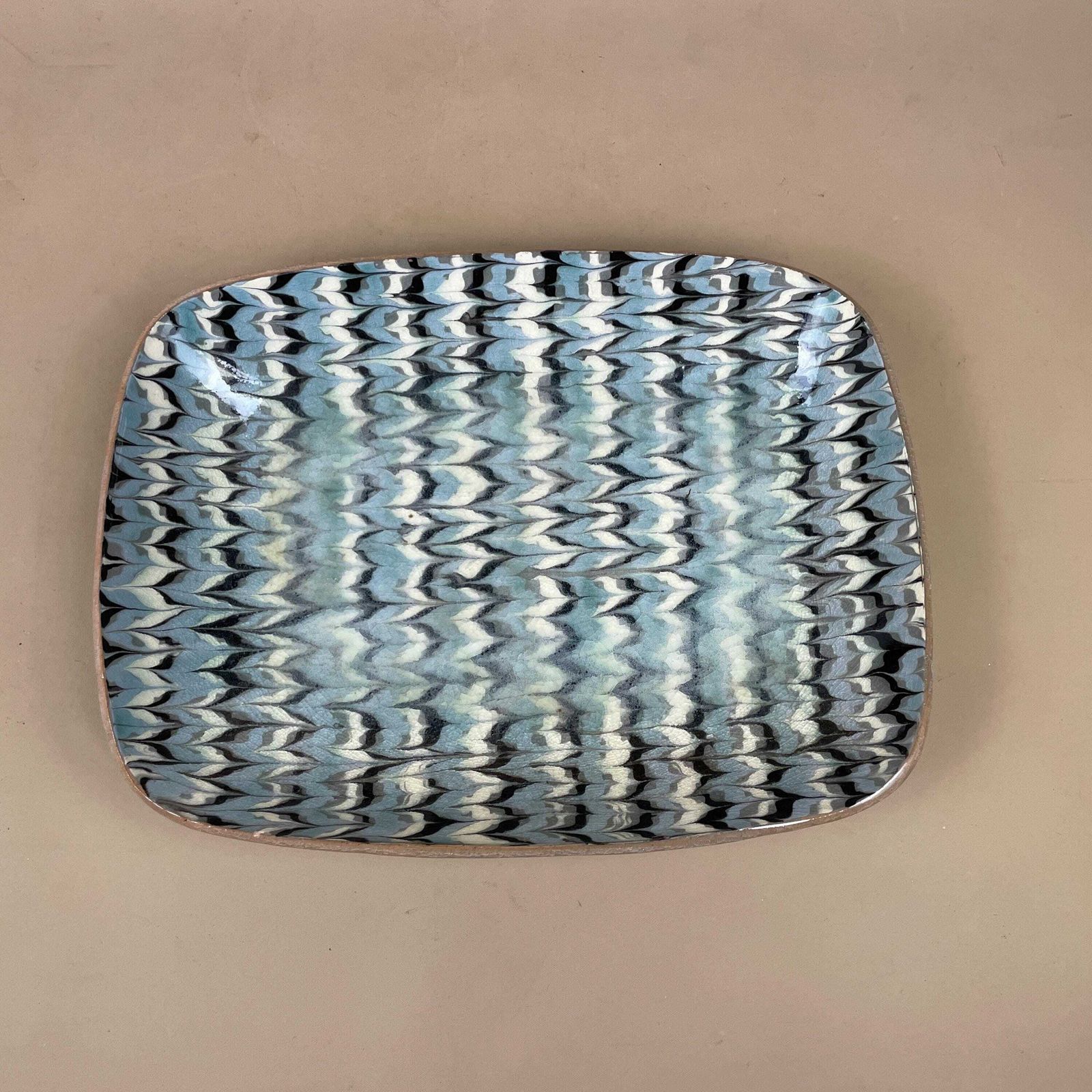 Handmade Marbled Clay Plate Dish Display Fruit Rectangle Studio Pottery Blue White Patterned Vintage Pattern Marble photo Home Decor