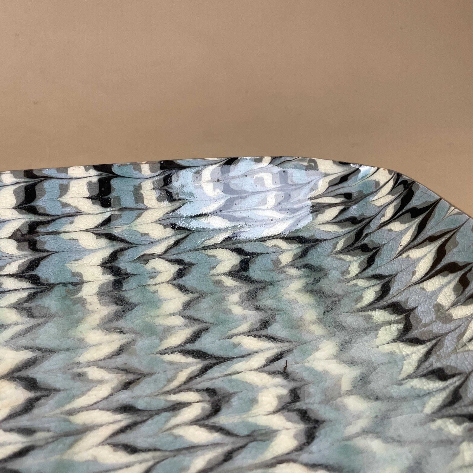 Handmade Marbled Clay Plate Dish Display Fruit Rectangle Studio Pottery Blue White Patterned Vintage Pattern Marble photo 89.0