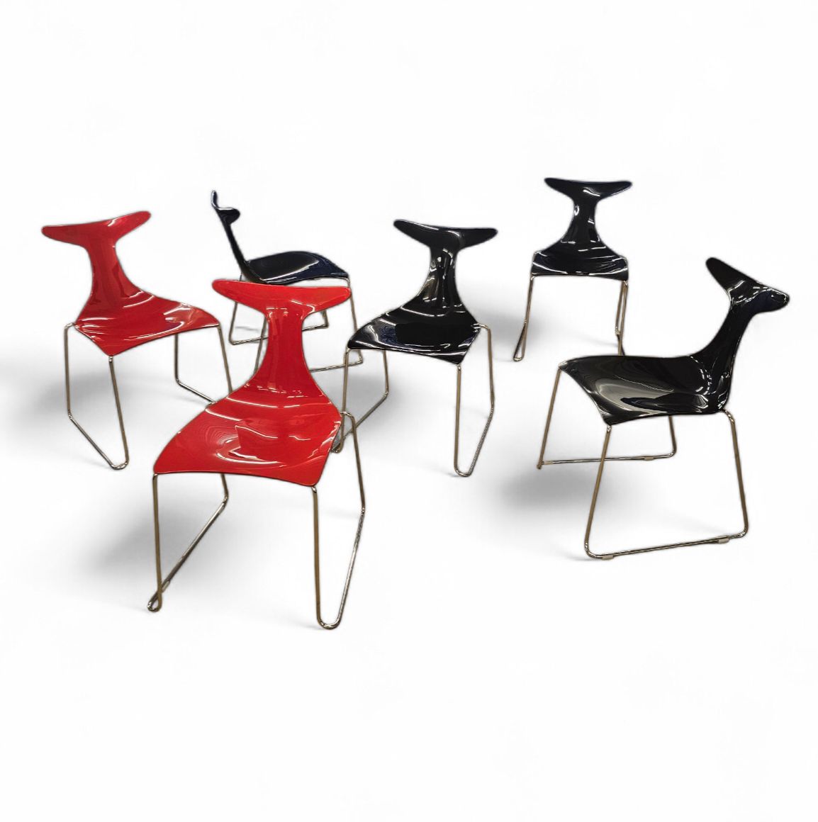 6 X Delfy Chair By Gino Carollo For Ciacci Kreaty / Italy 1990s / 2 X Red   4 X Black