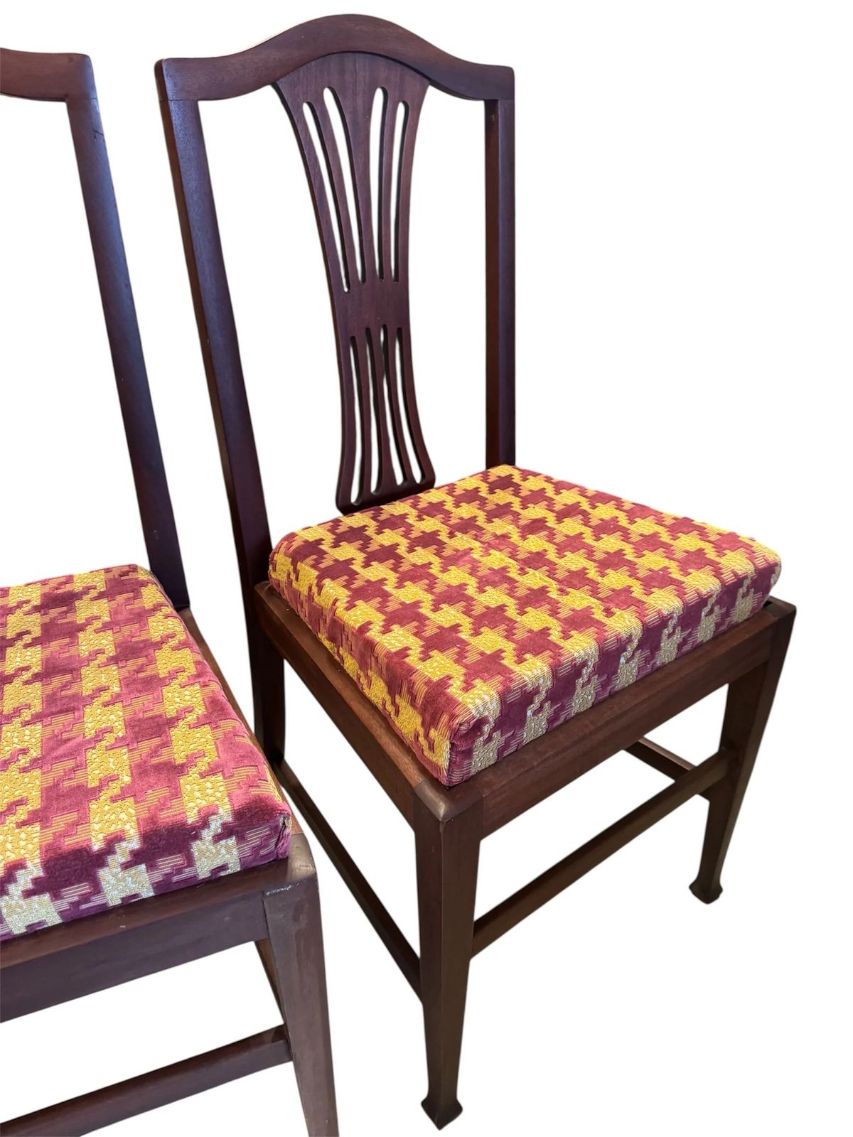 Antique Pair Of Mahogany Georgian Chairs Reupholstered In Luxury Fabric photo for sale