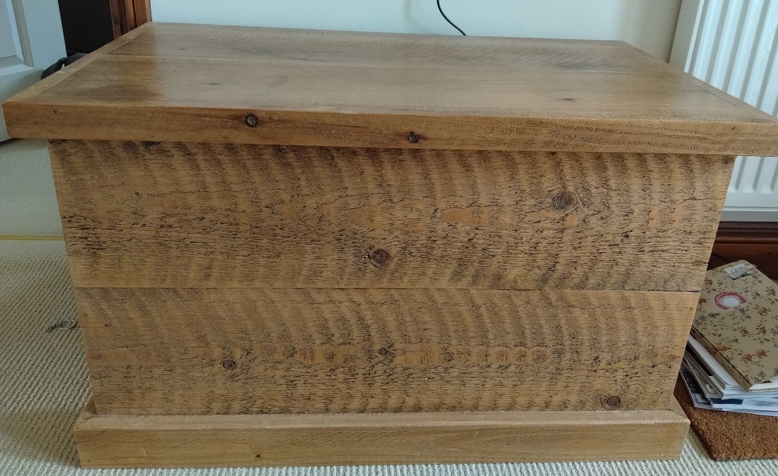 Rustic Handmade Pallet Wooden Blanket  Hinged Top Storage Aged Chest photo for sale