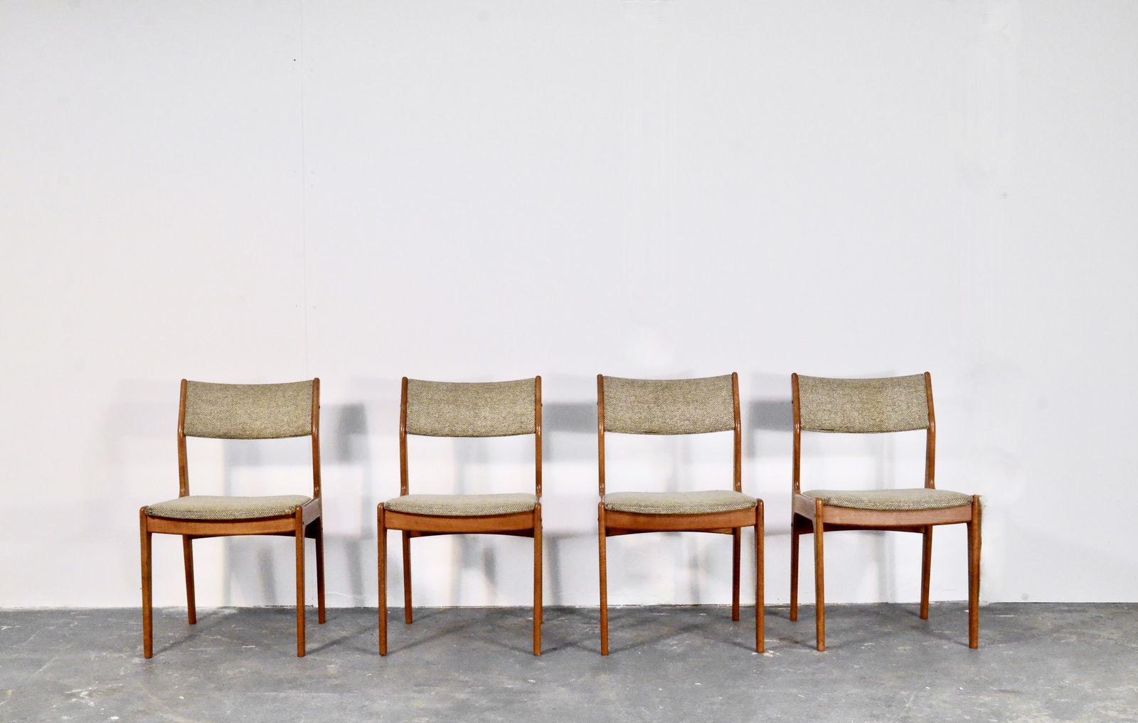 Set Of 4 Midcentury Danish Teak And Wool Chairs.