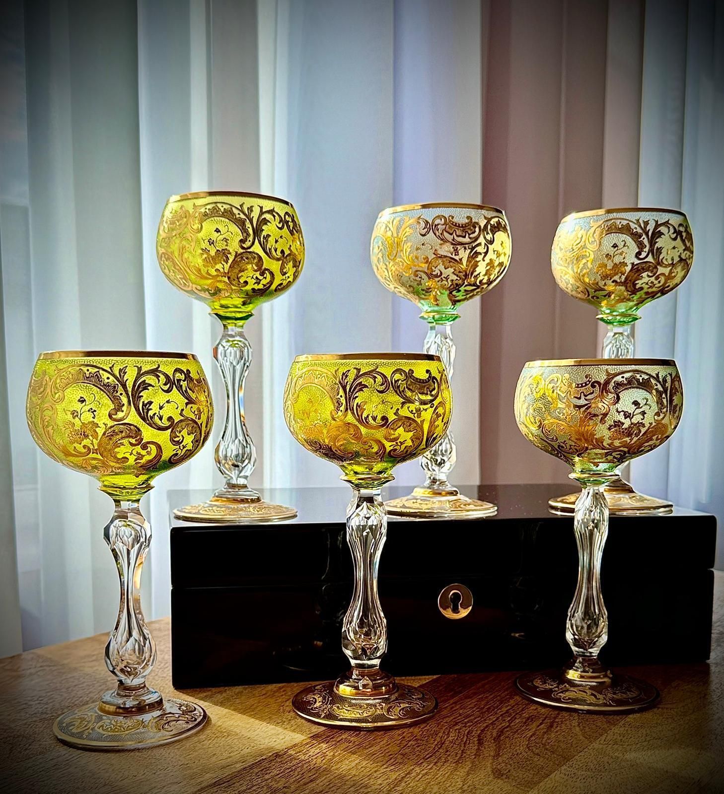 Set Of 6 Antique Gilded Roemer Wine Glasses, 19th Century photo furniture