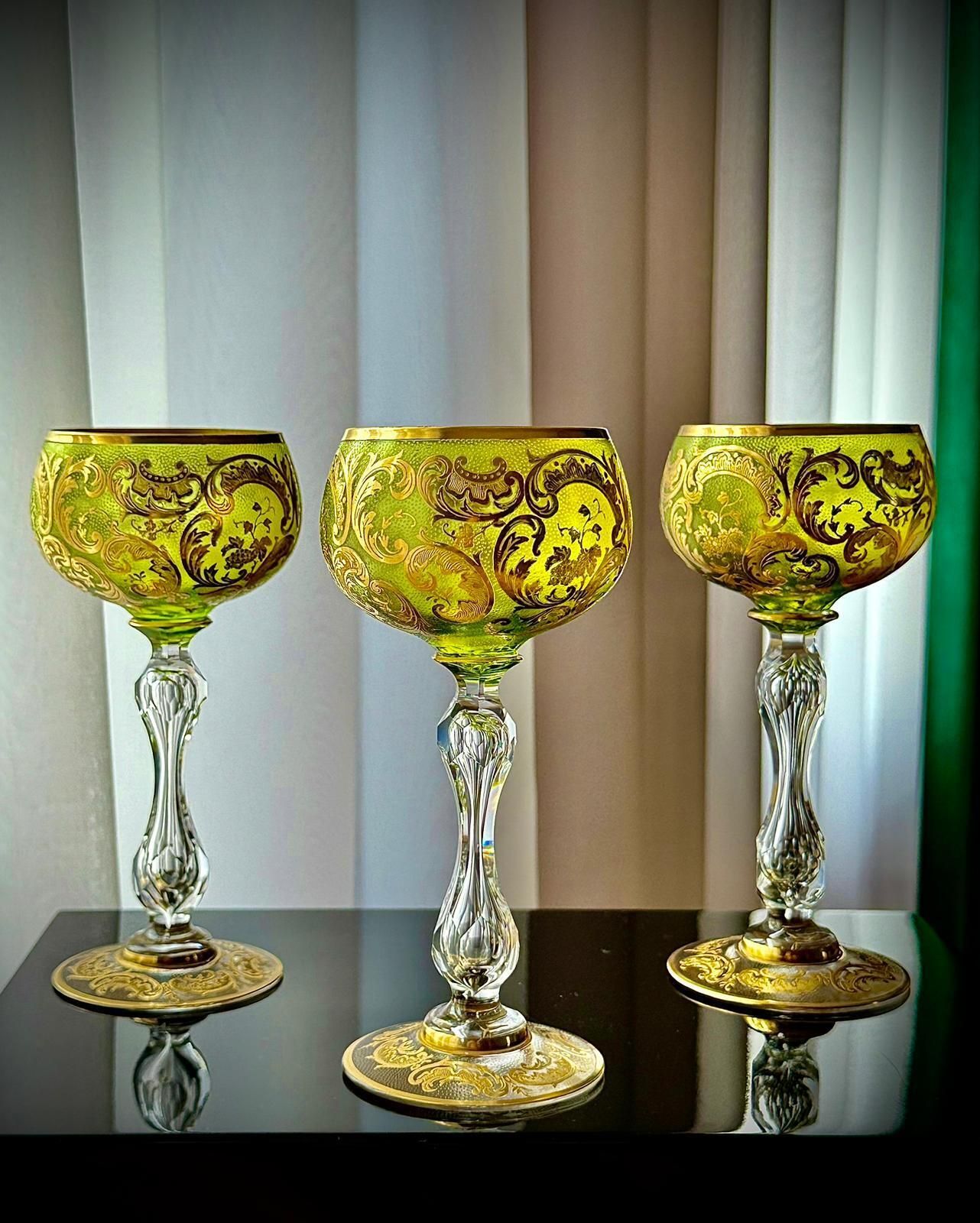 Set Of 6 Antique Gilded Roemer Wine Glasses, 19th Century photo for sale