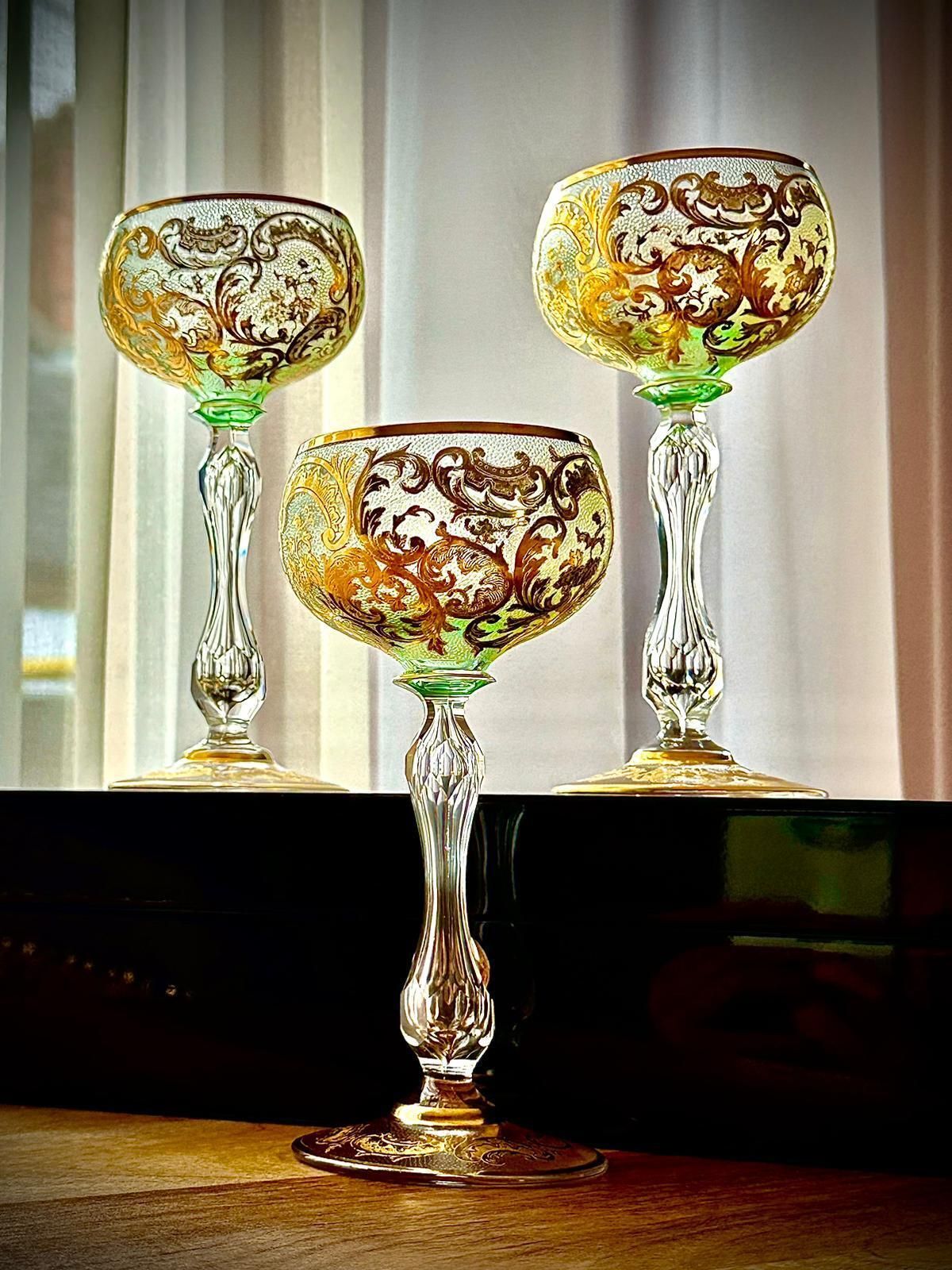 Set Of 6 Antique Gilded Roemer Wine Glasses, 19th Century photo vinterior