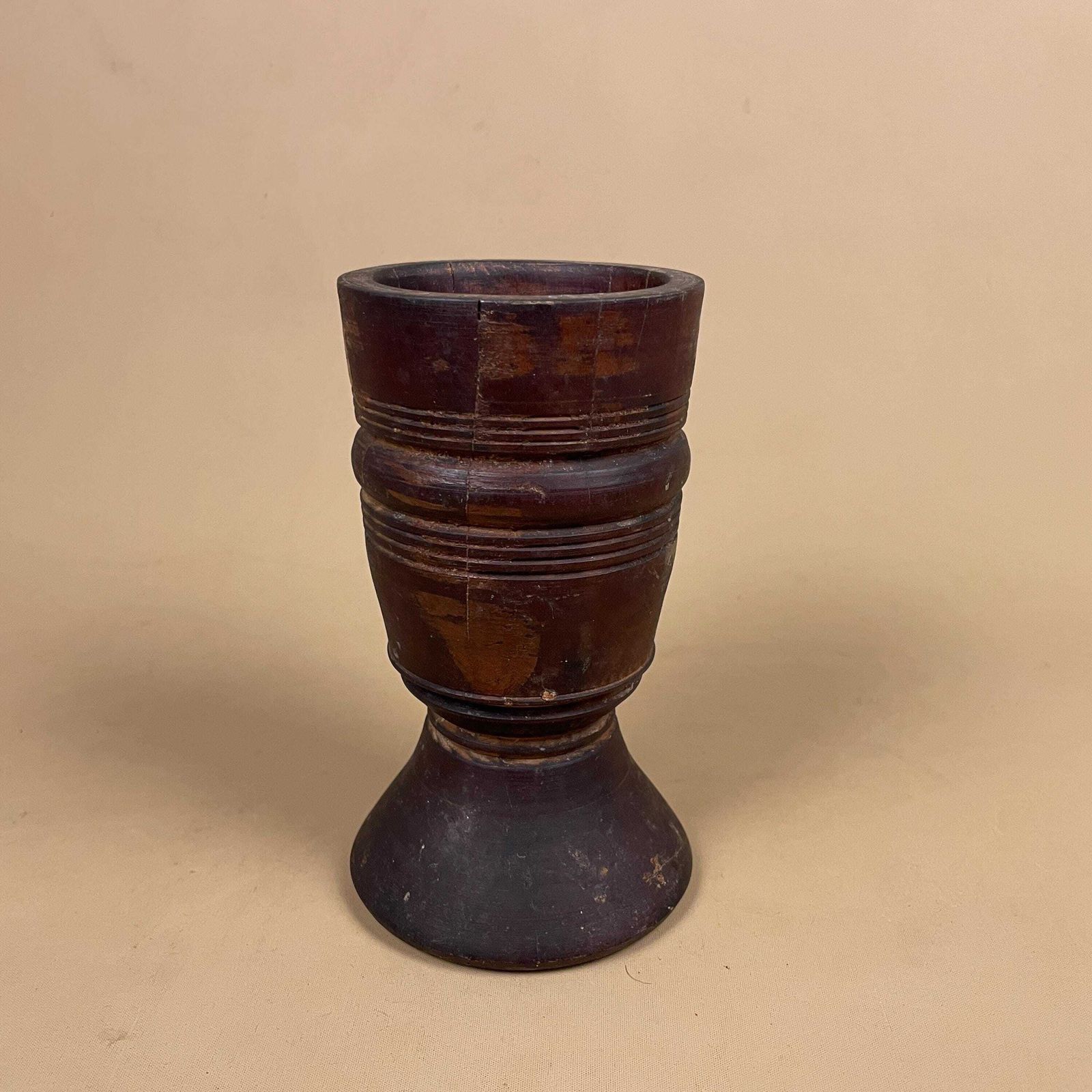 Antique Wooden Goblet Vase Hand Turned Rustic Decorative Wood Chalice Round Vessel photo furniture