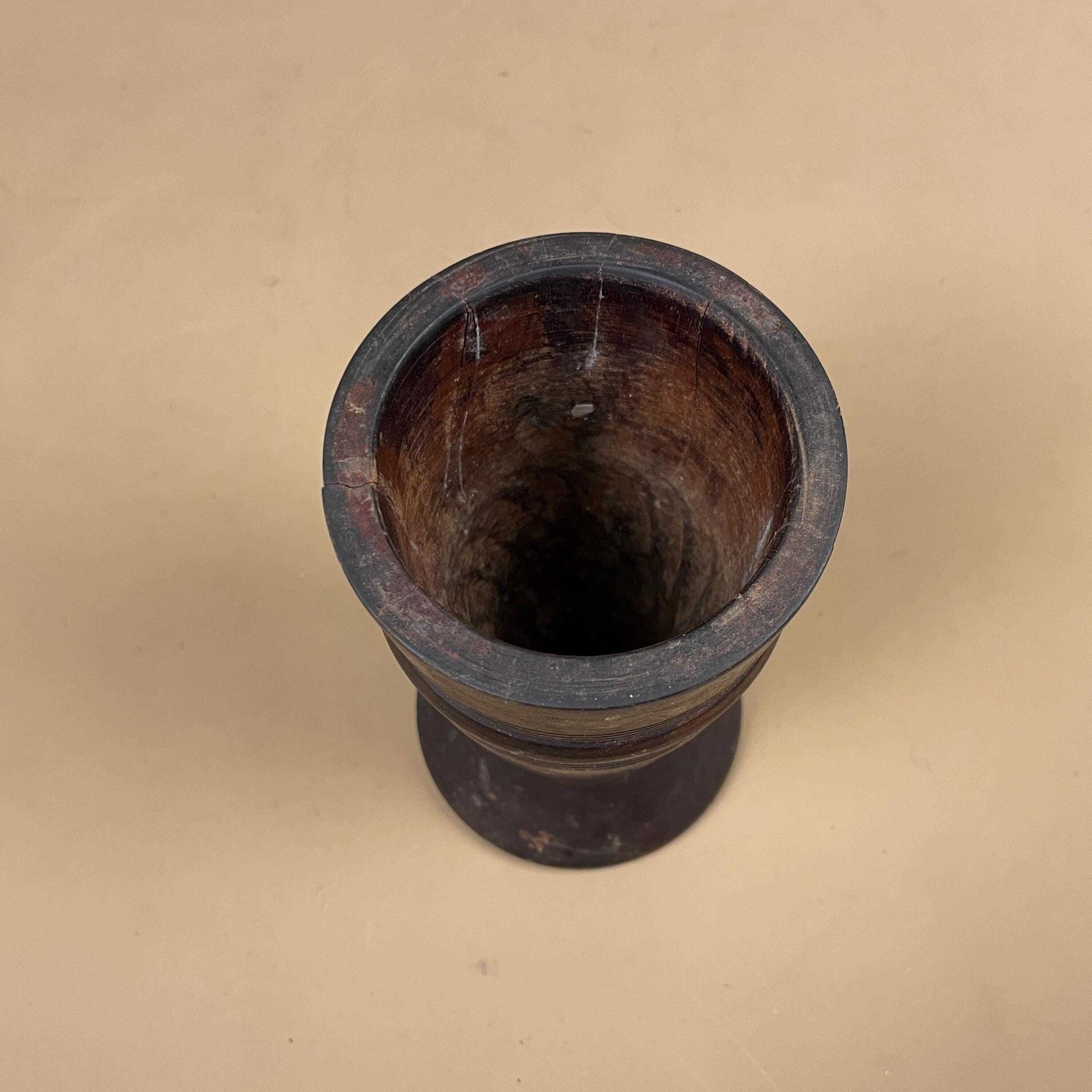 Antique Wooden Goblet Vase Hand Turned Rustic Decorative Wood Chalice Round Vessel photo vintage