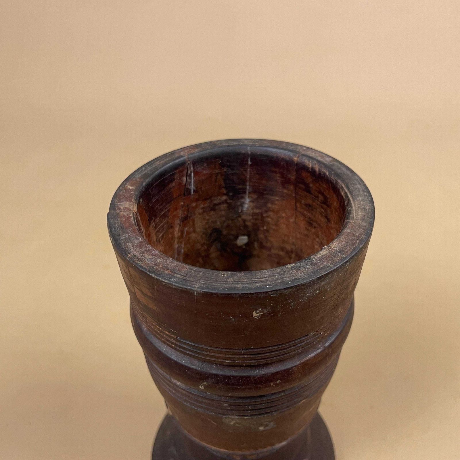 photo furniture Antique Wooden Goblet Vase Hand Turned Rustic Decorative Wood Chalice Round Vessel