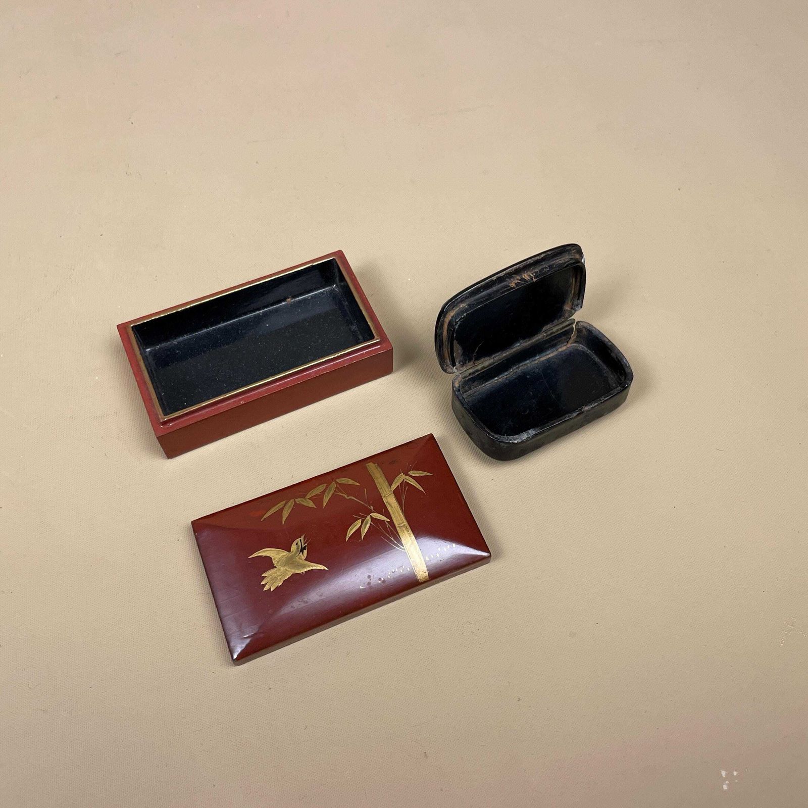 Asian Trinket Boxes Set Of 2 Red Black Lacquer Pearl Inlay Mini Decor Oriental Japanese Style Keepsake Small Mini Pot photo buy