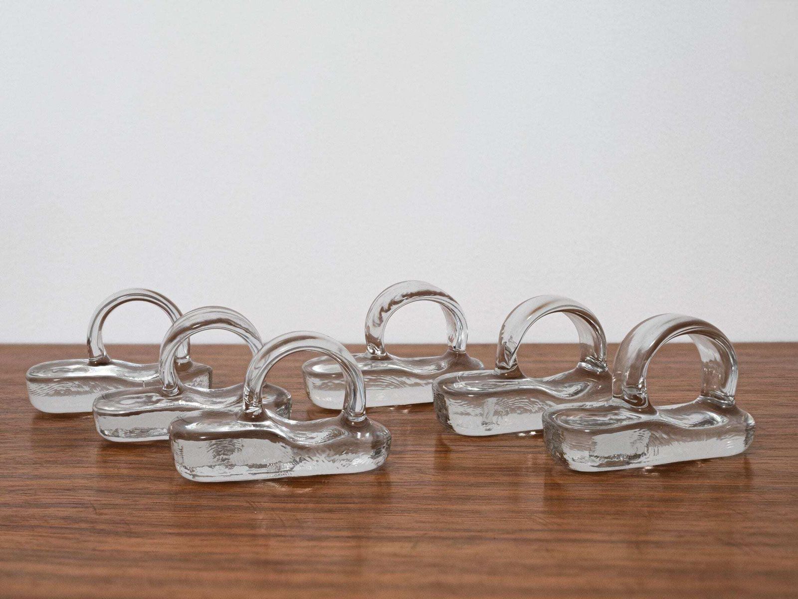 Set Of Six Clear Glass Mid Century Napkin Rings – Vintage Art Glass Holders photo furniture