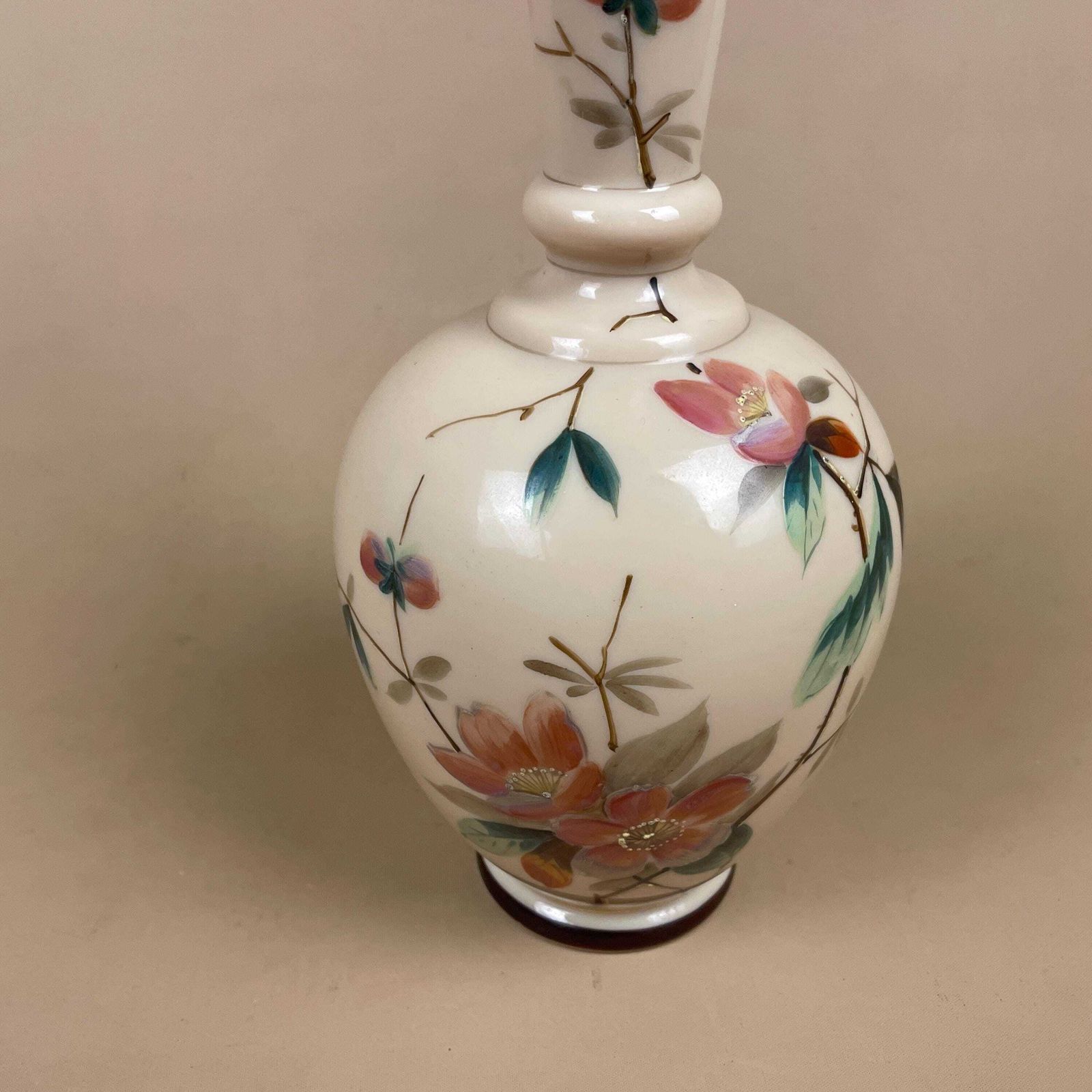 Oriental Antique Decorative Vase Ceramic Pink Pot Japanese Vintage Display Hand Painted Asian Old Floral Flowers Bulbous Delicate photo Home Decor