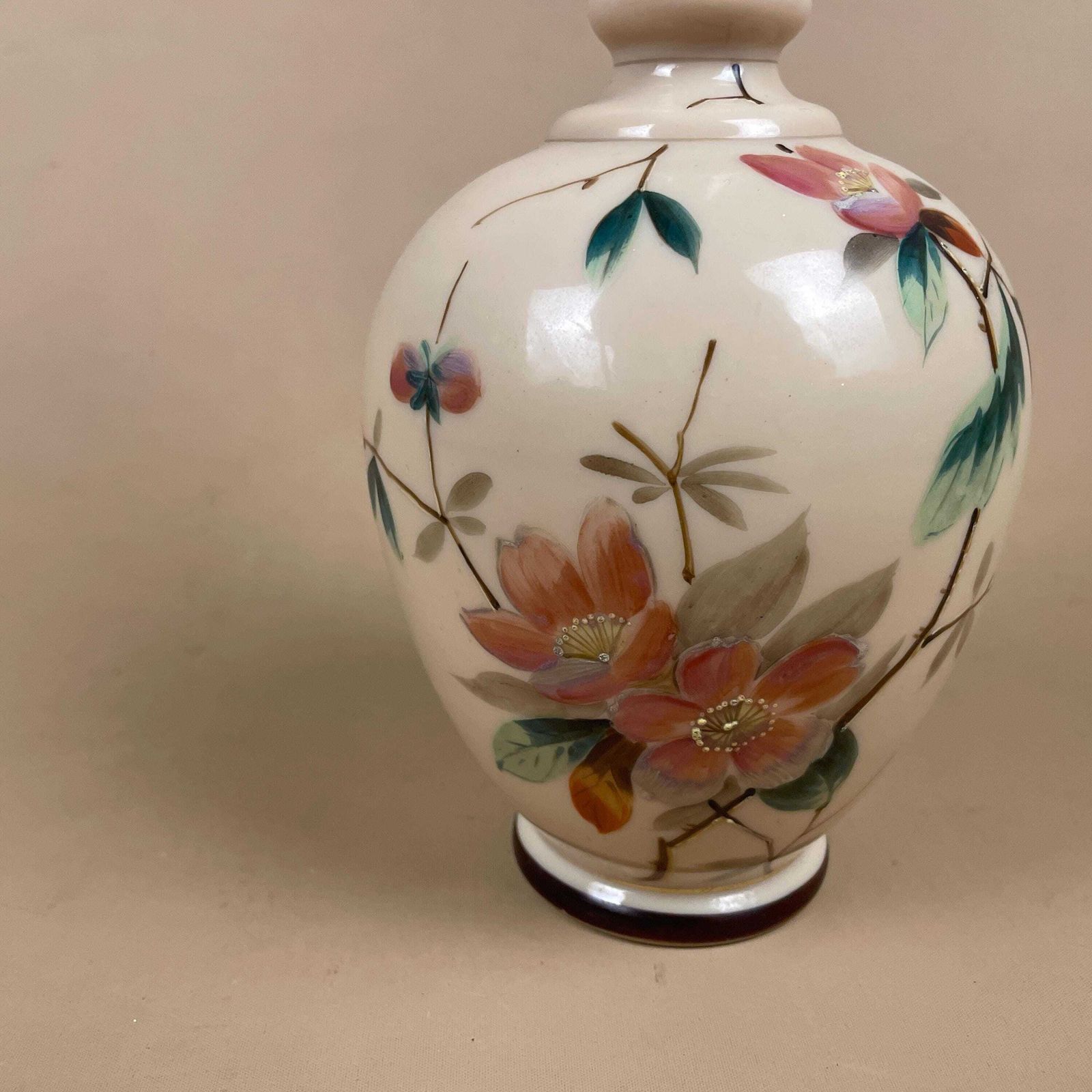 Oriental Antique Decorative Vase Ceramic Pink Pot Japanese Vintage Display Hand Painted Asian Old Floral Flowers Bulbous Delicate photo 75.0