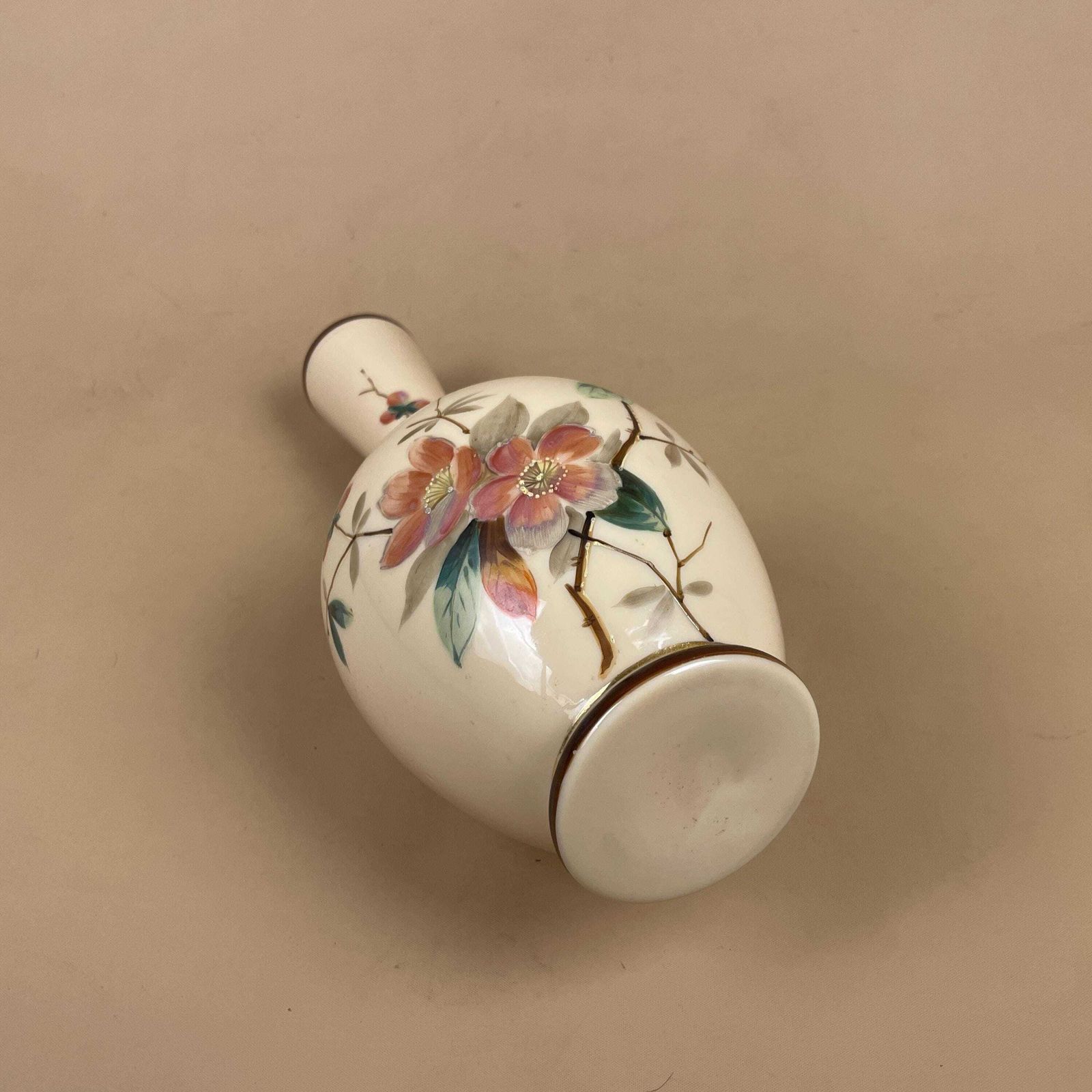 photo furniture Oriental Antique Decorative Vase Ceramic Pink Pot Japanese Vintage Display Hand Painted Asian Old Floral Flowers Bulbous Delicate