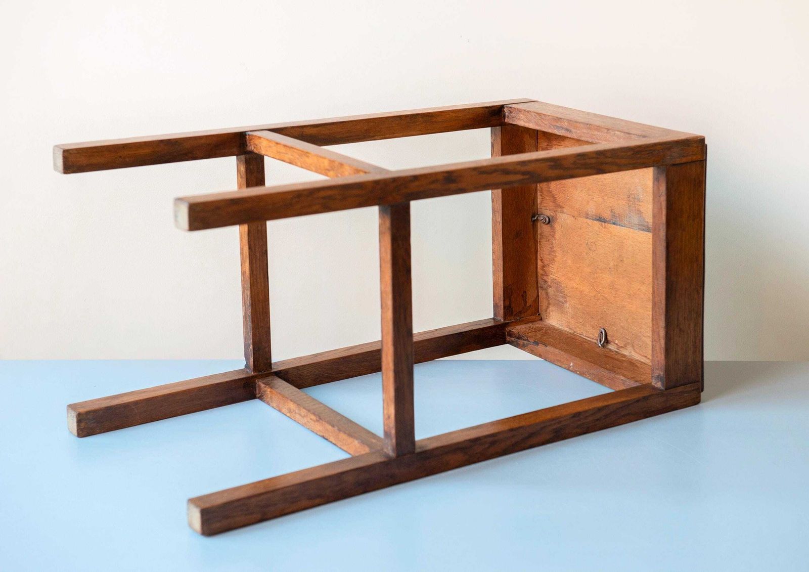 photo vintage Art Deco Side Table   Solid Oak Square Plant Stand Stool   Dutch Accent Table