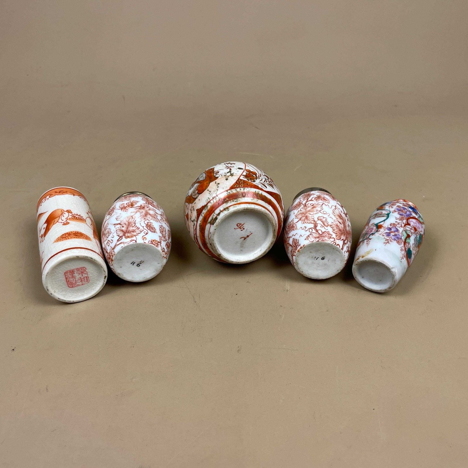 photo furniture Set Of 5 Miniature Oriental Chinese Ceramic Porcelain Handmade Vase Small Floral Decorative Pot Antique Asian Painted Flower Orange White