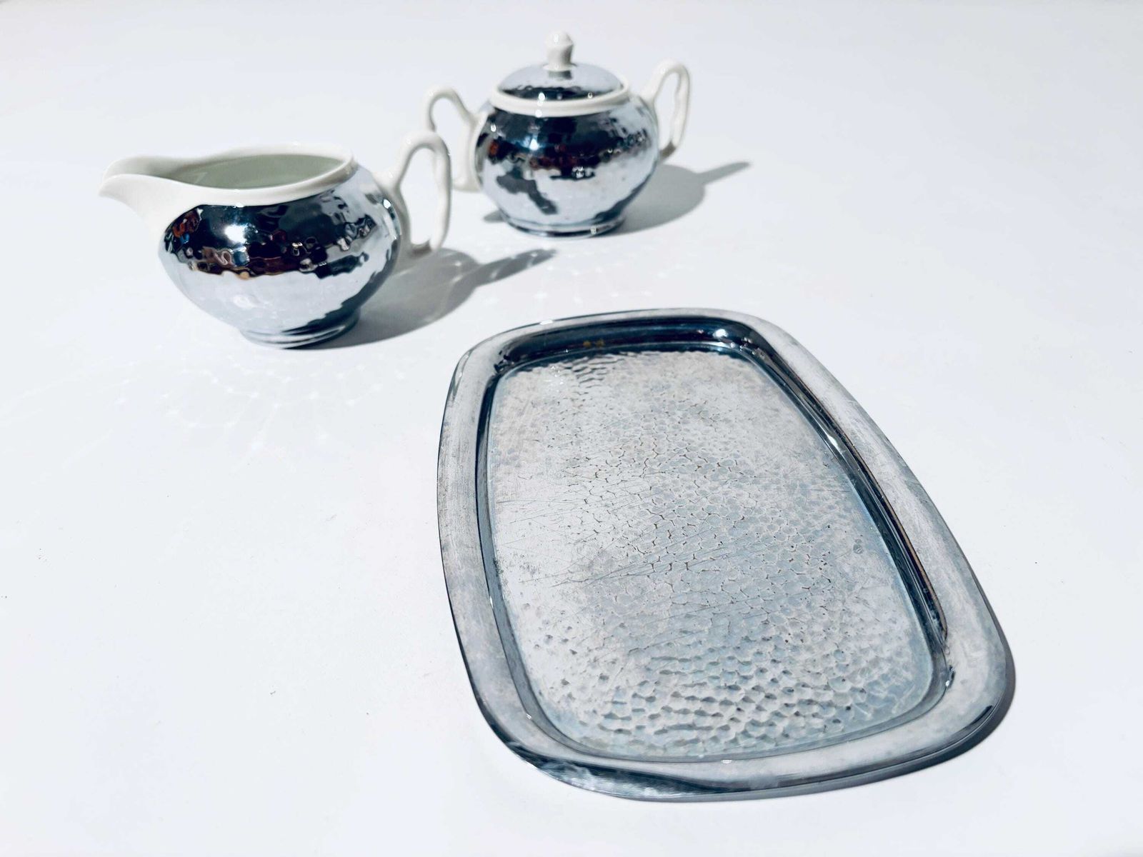 125.0 Art Deco Creamer & Sugar Bowl Set Bauscher Weiden Bavaria Porcelain / Vintage Home Decor 1930s photo