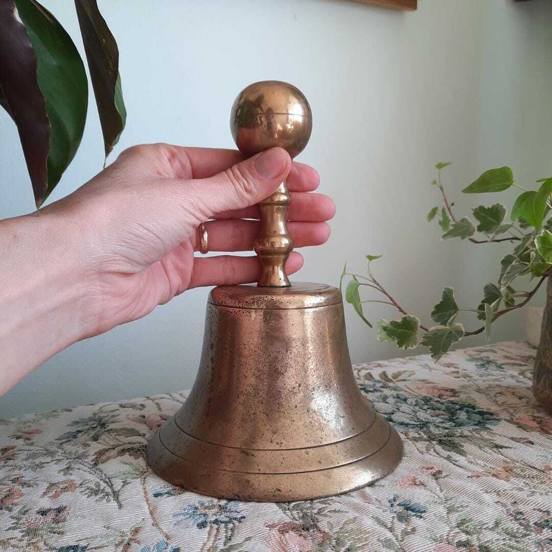 Antique Large Victorian Solid Brass School's Master Hand Bell 8.2'' Tall photo vintage