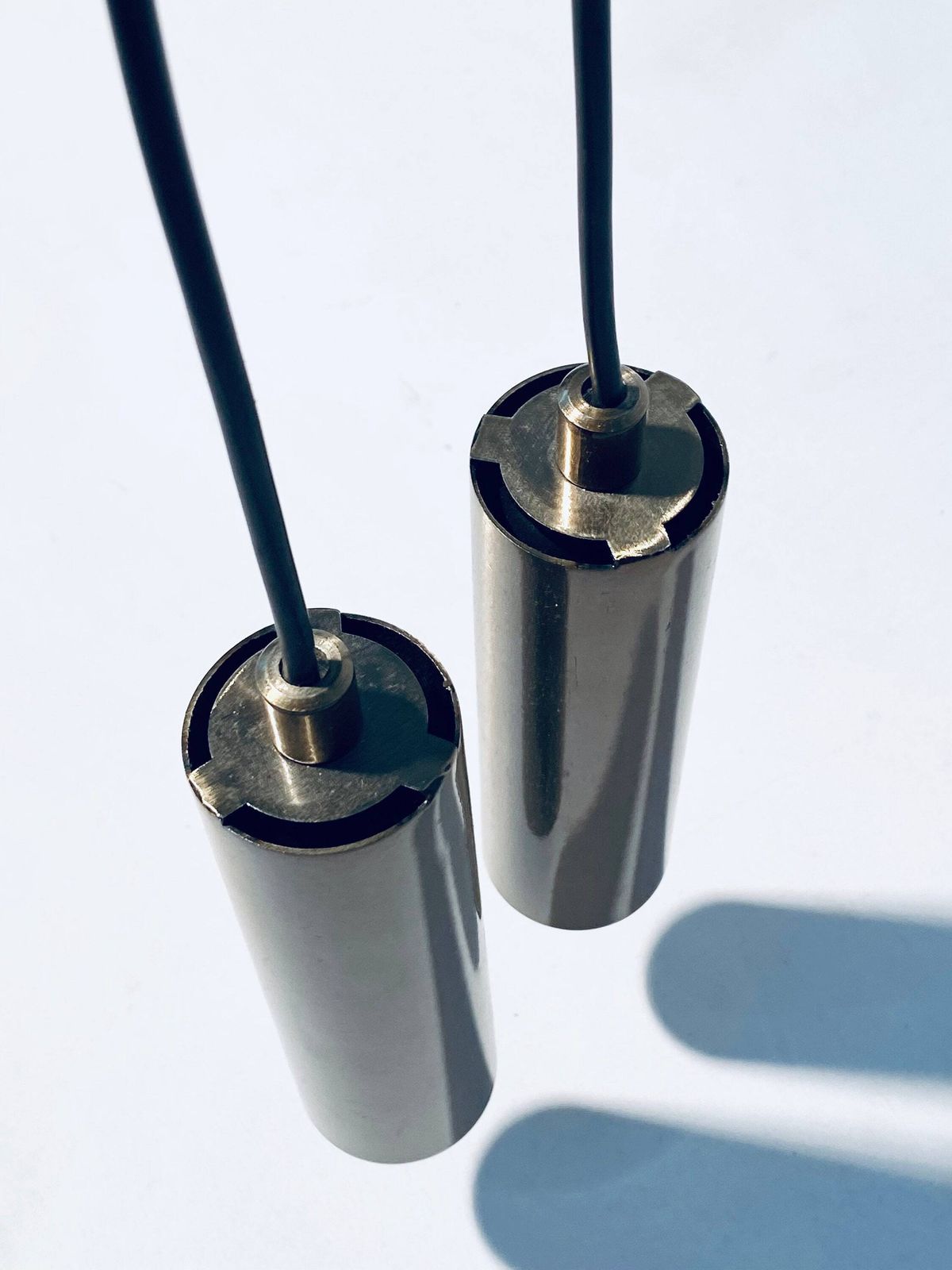 Two Sleek Gold Metal Hanging Lamps / 1960s Mid Century Vintage Decor photo 242.0