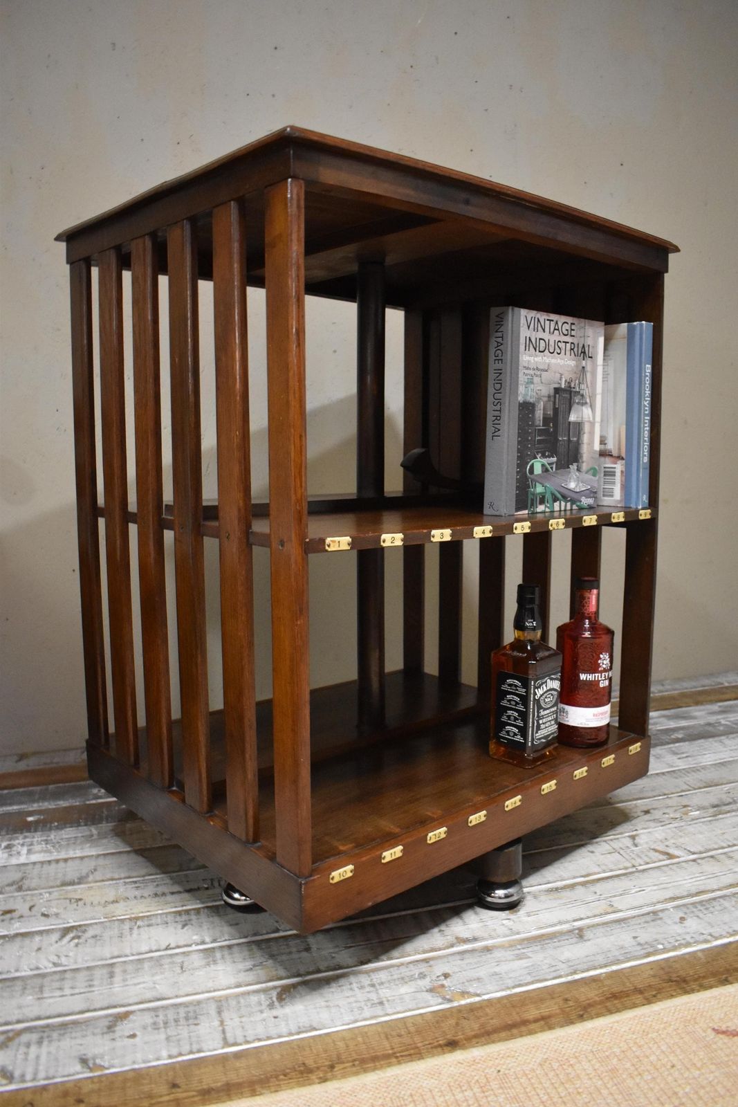 Antique Art Deco Revolving Oak Library Bookcase With Bakelite Index Numbers photo vinterior