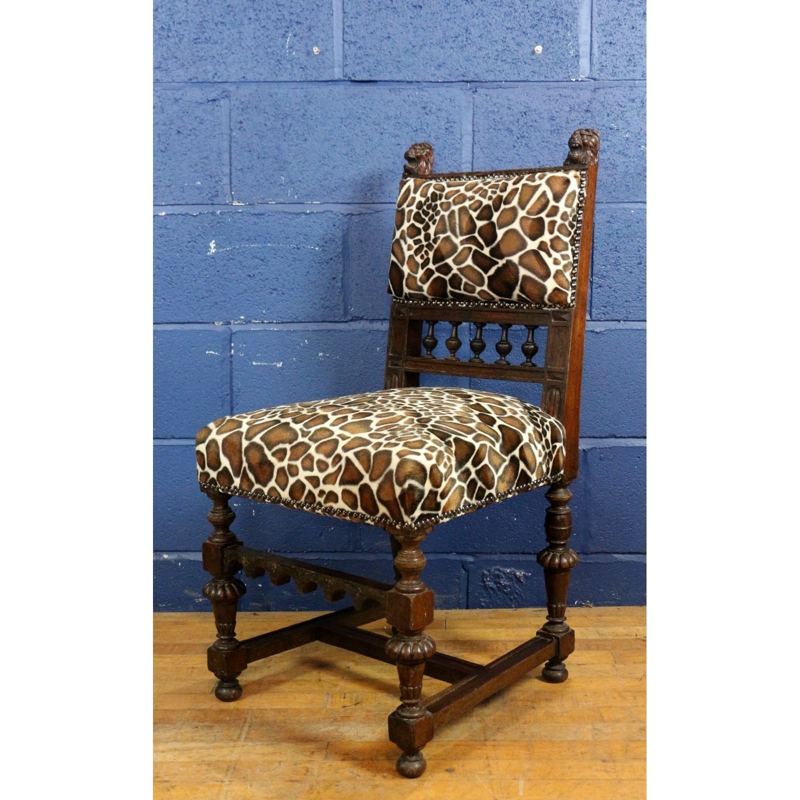 A Victorian Carved Oak Hall Or Bedroom Chair Raised On Fluted Supports And Freshly Reupholstered