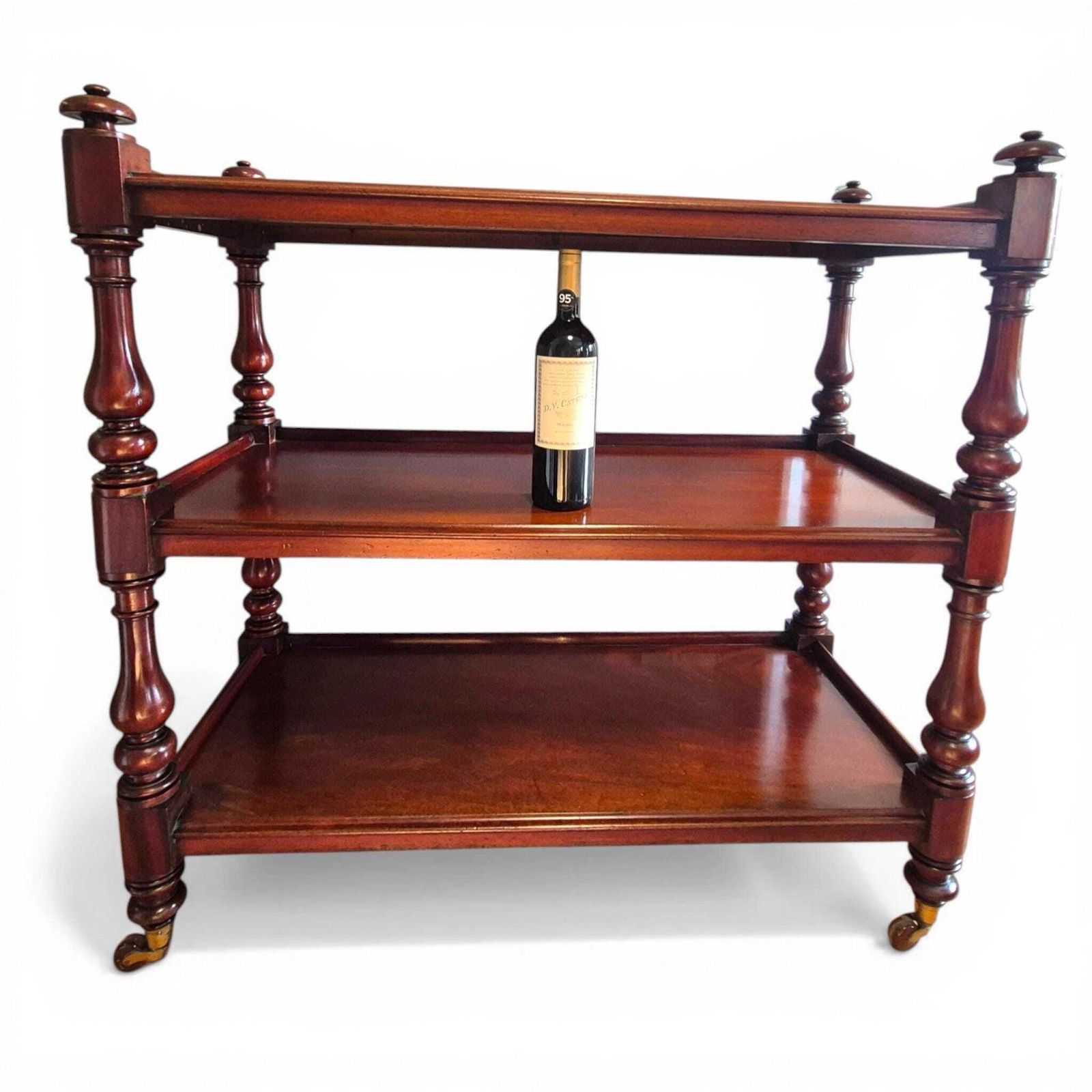 Antique Victorian Mahogany Dumb Waiter C1860 3 Tier Server Trolley Buffet Brass Porcelain Castors photo vinterior
