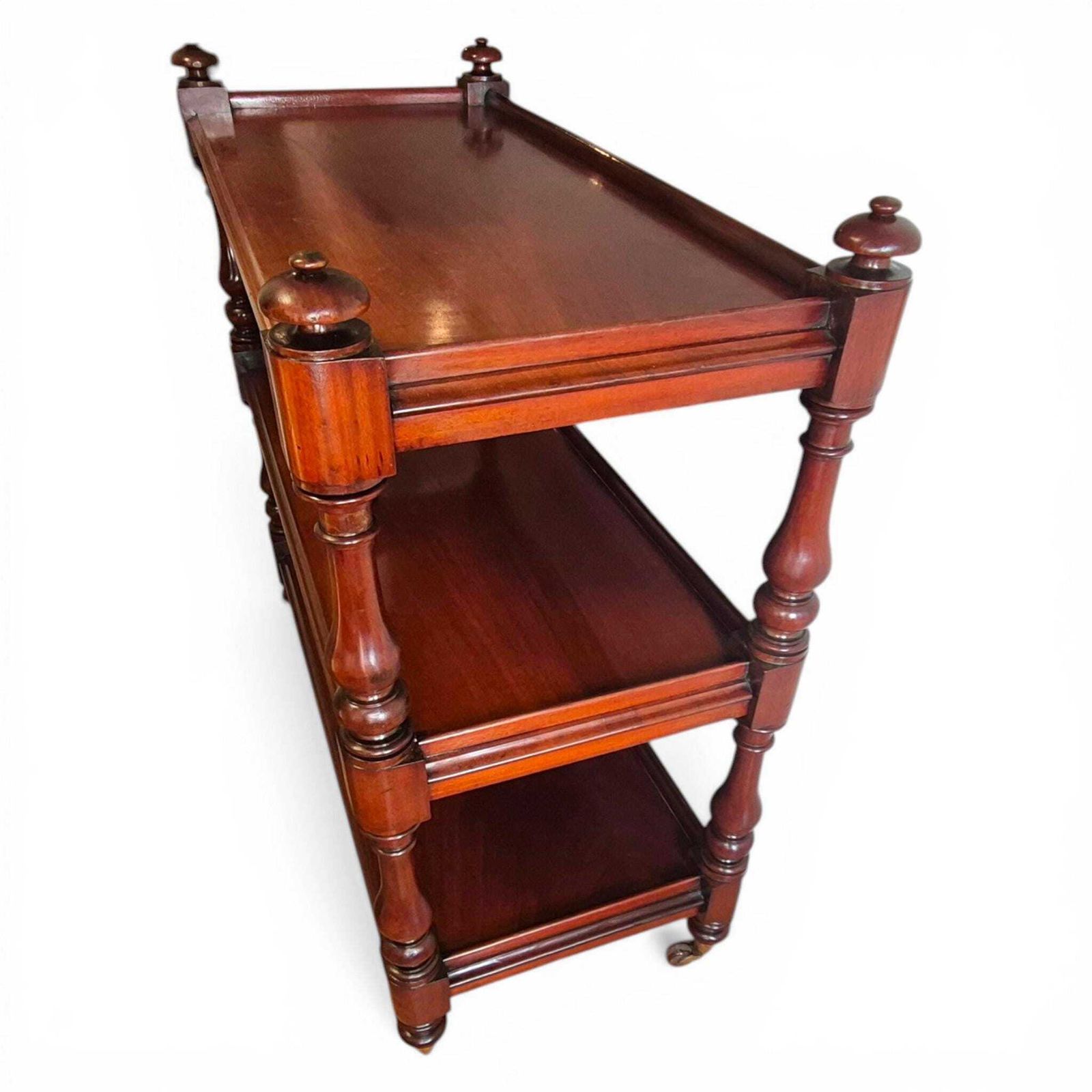 photo for sale Antique Victorian Mahogany Dumb Waiter C1860 3 Tier Server Trolley Buffet Brass Porcelain Castors