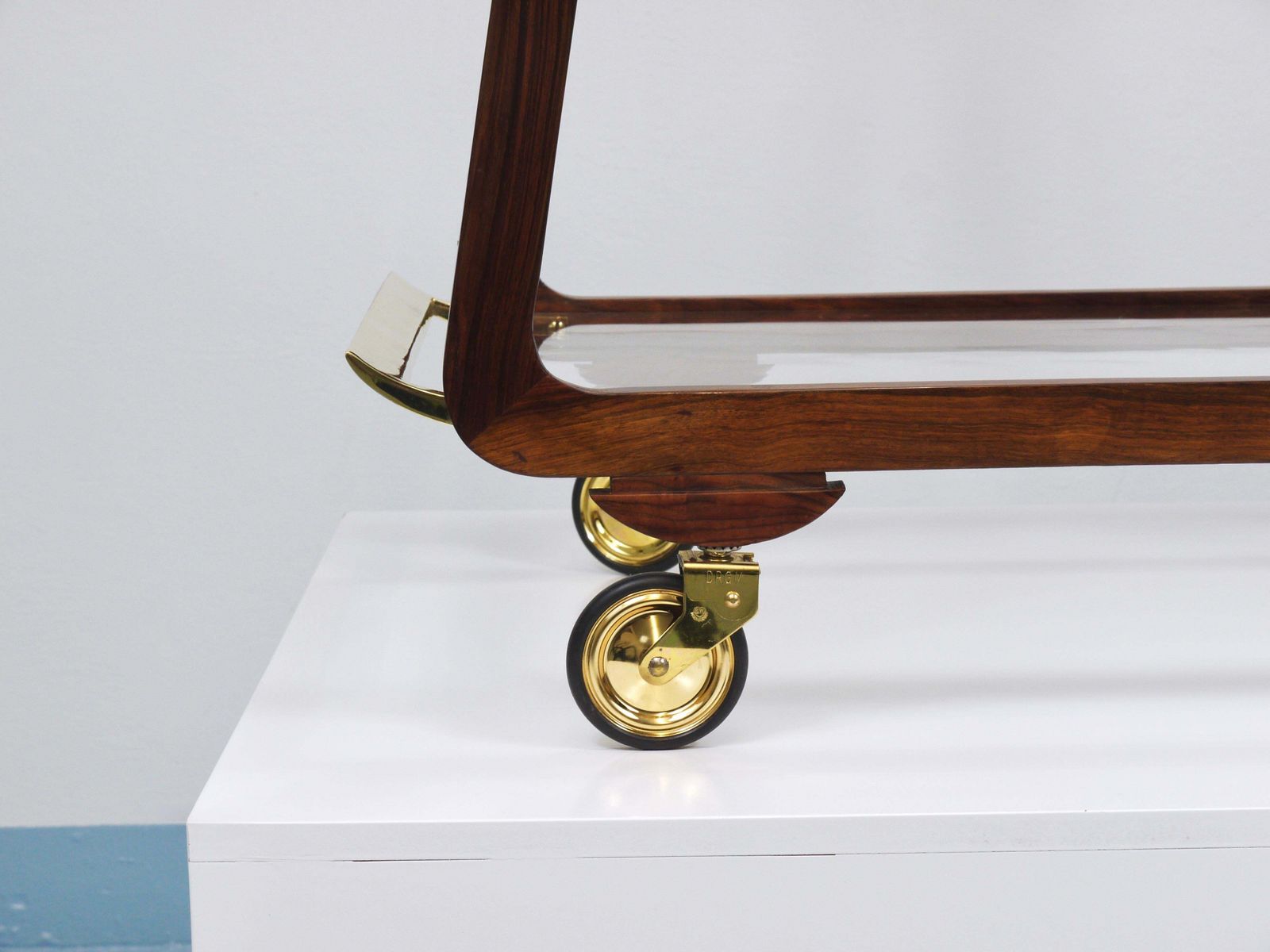Mid Century Walnut Brass Bar Cart Serving Trolley, 1950s, Oswald Haerdtl Attr. photo buy