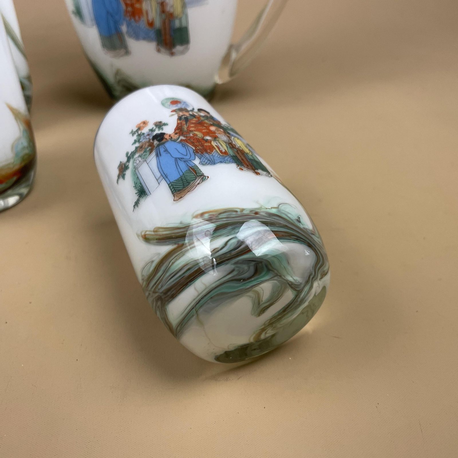 Dalian Snowflake White Transfer Pitcher Jug And Tumblers Figurative Oriental Chinese 5 Glasses & 1 Jug Drinkware Glass photo buy