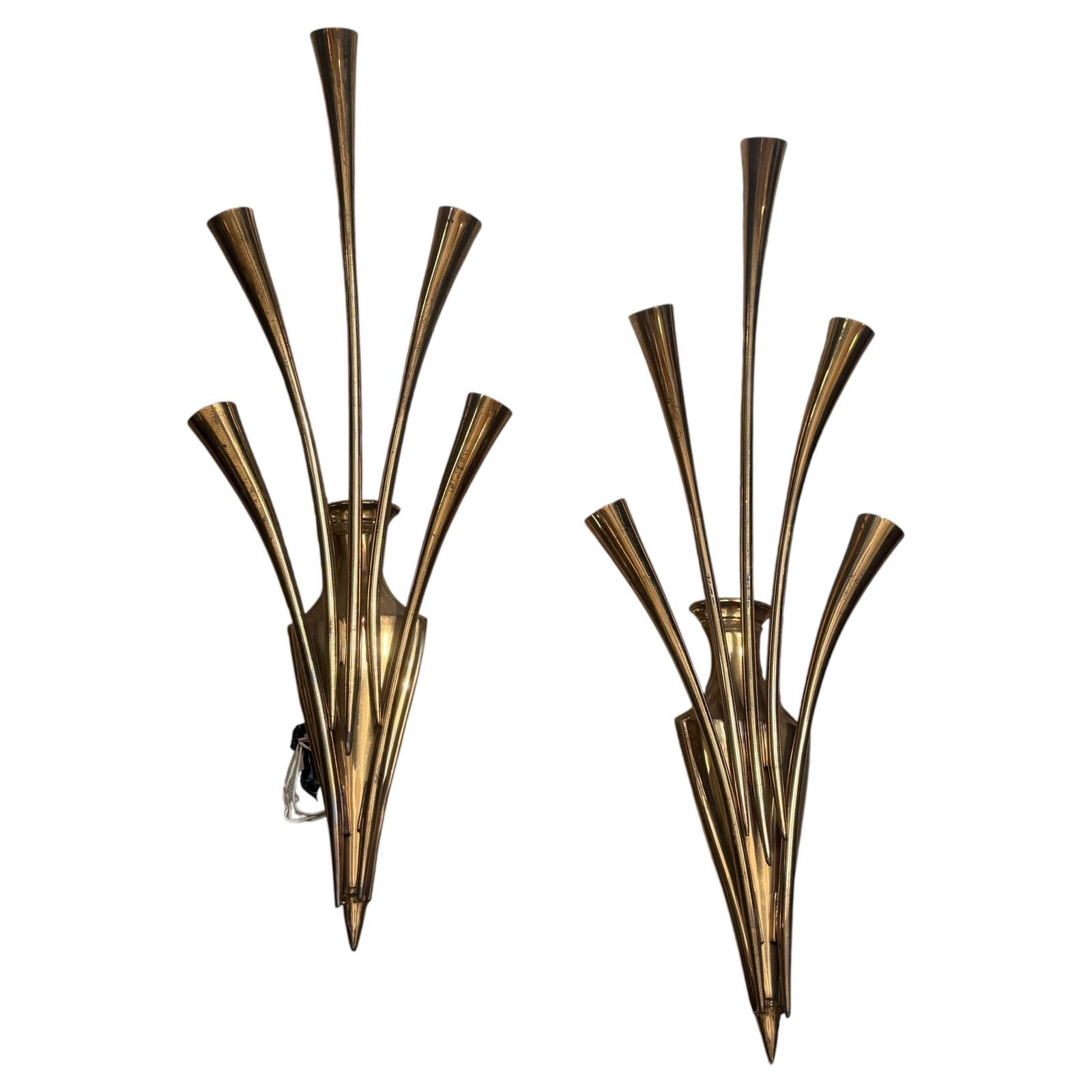 Two 1950 Mid Century Modern Brass Wall Sconces By Oscar Torlasco For Lumi Milano photo Lighting