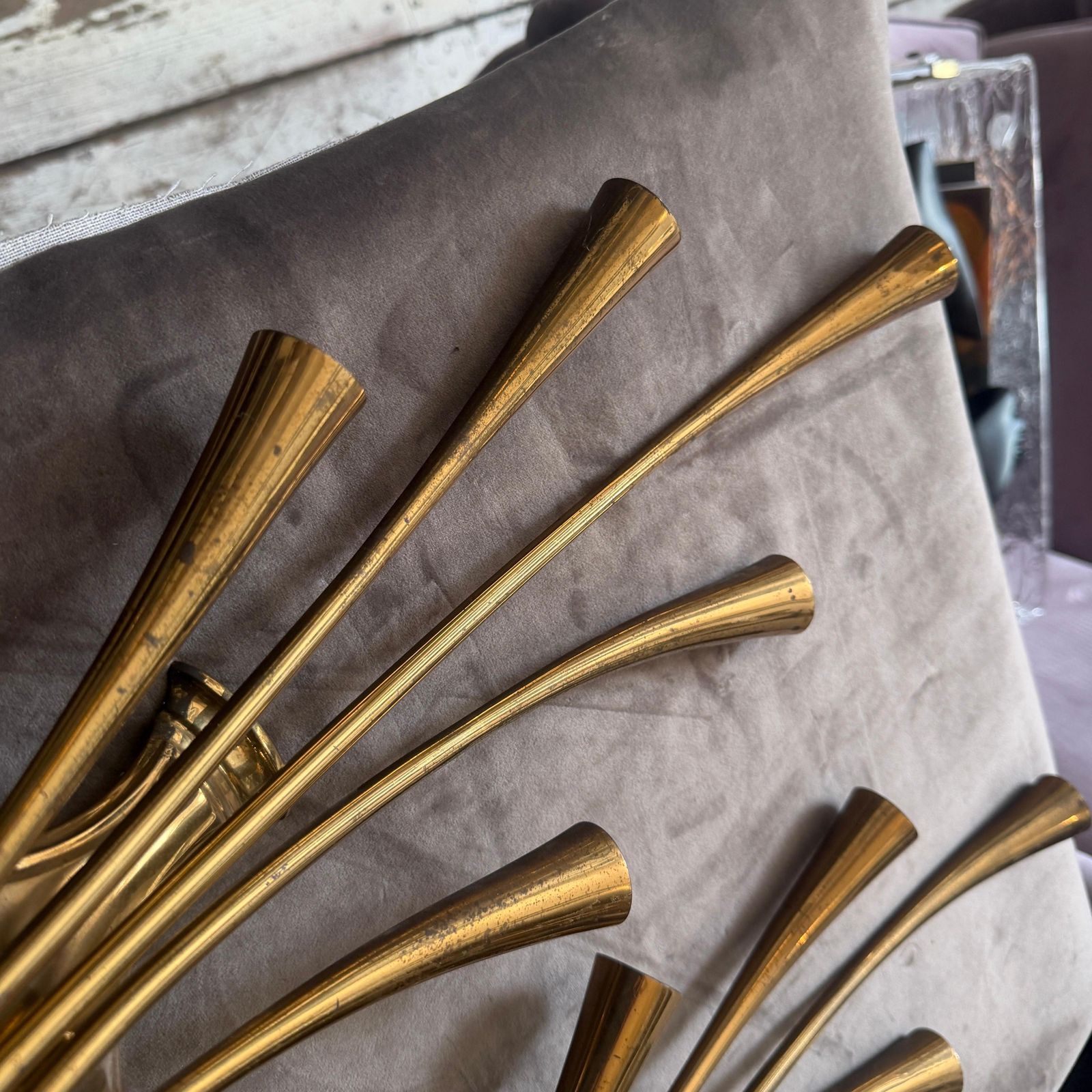 photo buy Two 1950 Mid Century Modern Brass Wall Sconces By Oscar Torlasco For Lumi Milano