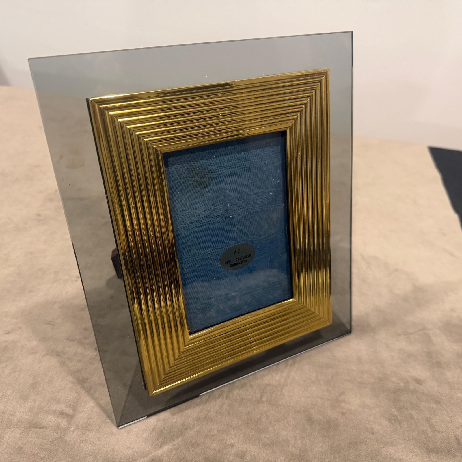 1960s Mid Century Modern Brass And Smoked Glass Luxury Italian Picture Frame photo for sale