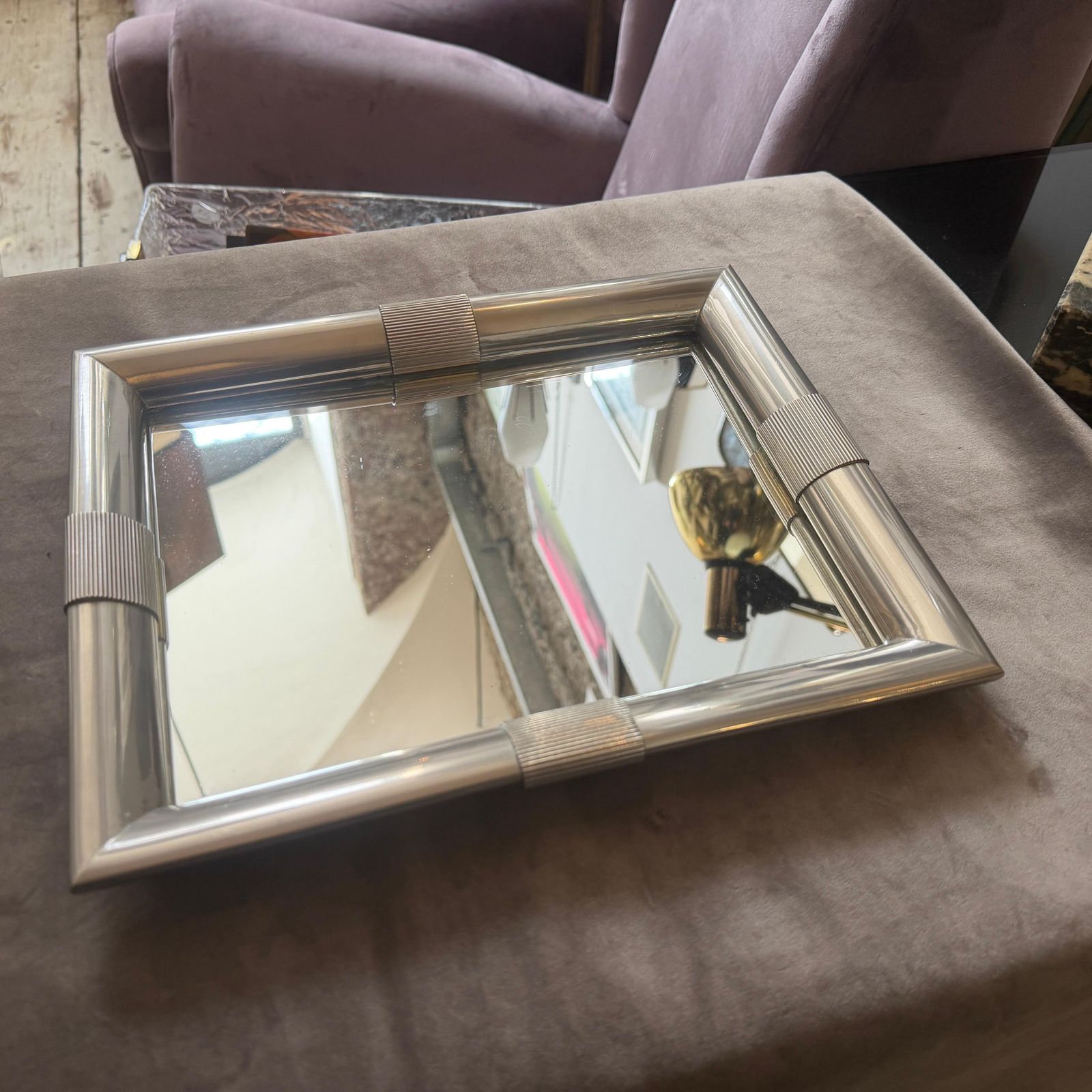 1970s Mid Century Modern Silver Plated And Mirrored Glass Tray By Tommaso Barbi photo for sale