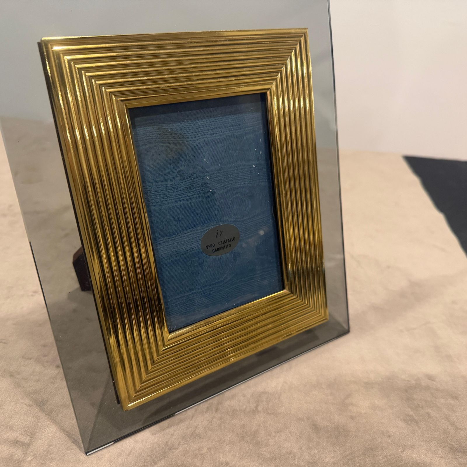 487.0 1960s Mid Century Modern Brass And Smoked Glass Luxury Italian Picture Frame photo