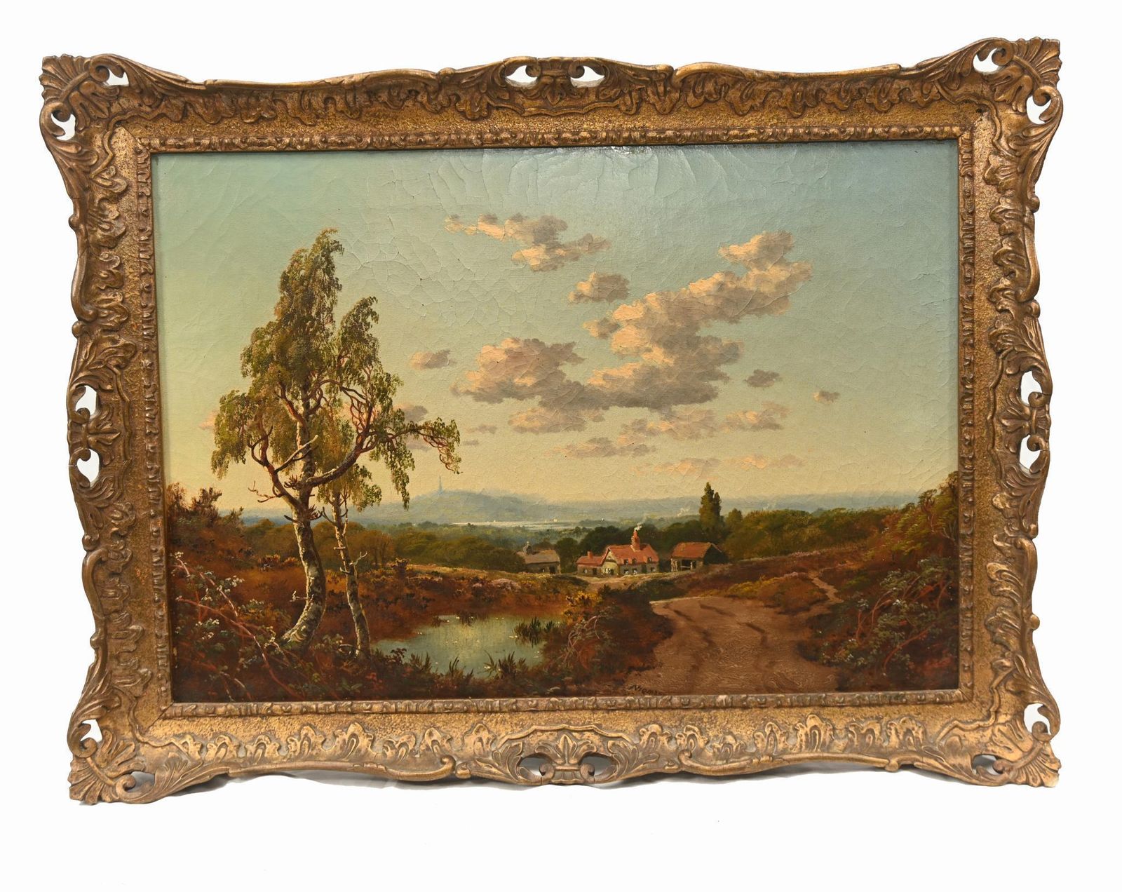 Pair Victorian Oil Paintings English Landscape Pastoral Idyll 1880 photo for sale