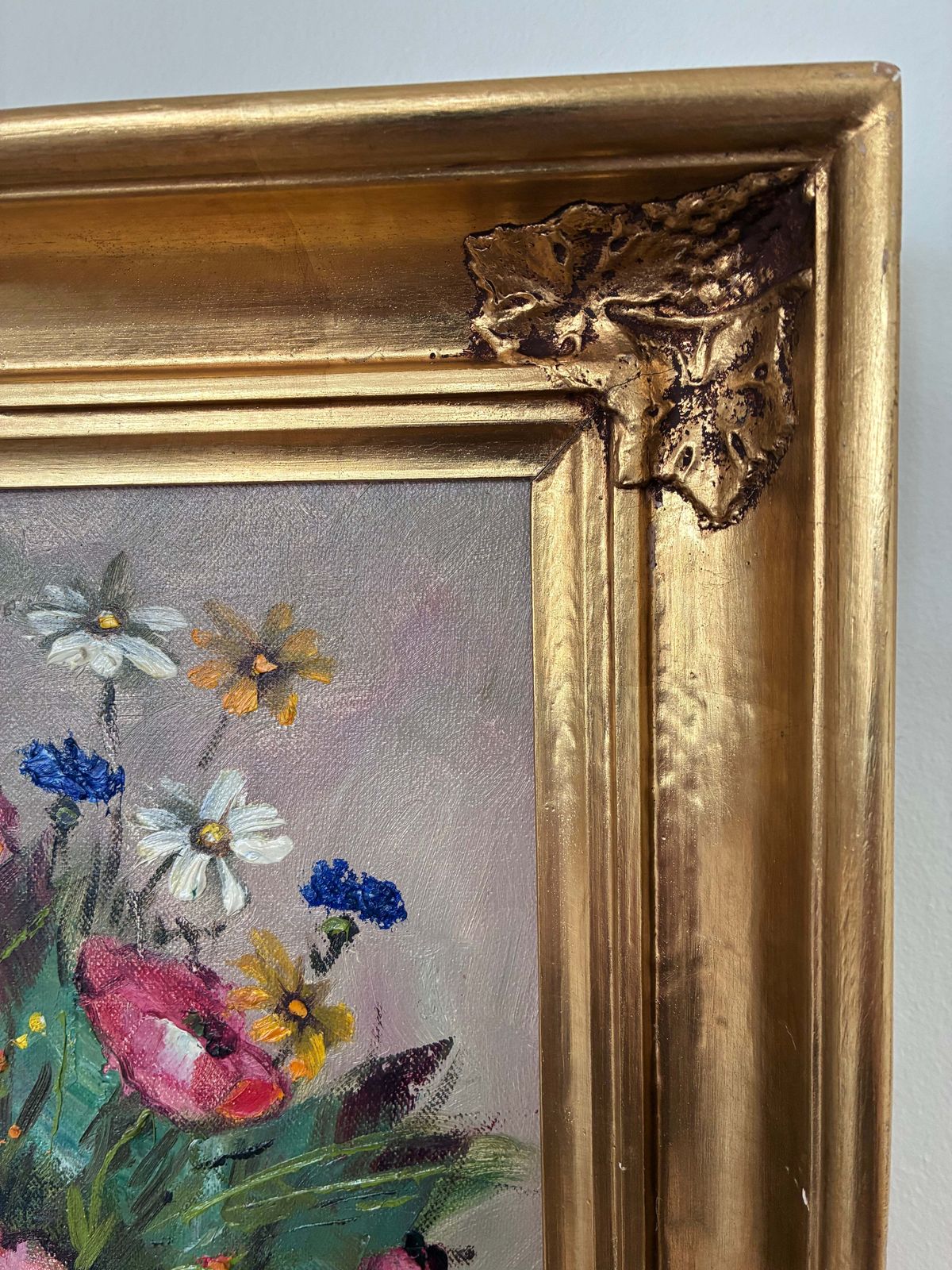 Vintage Original Flower Still Life Oil Painting, Circa 1960 photo 400.0