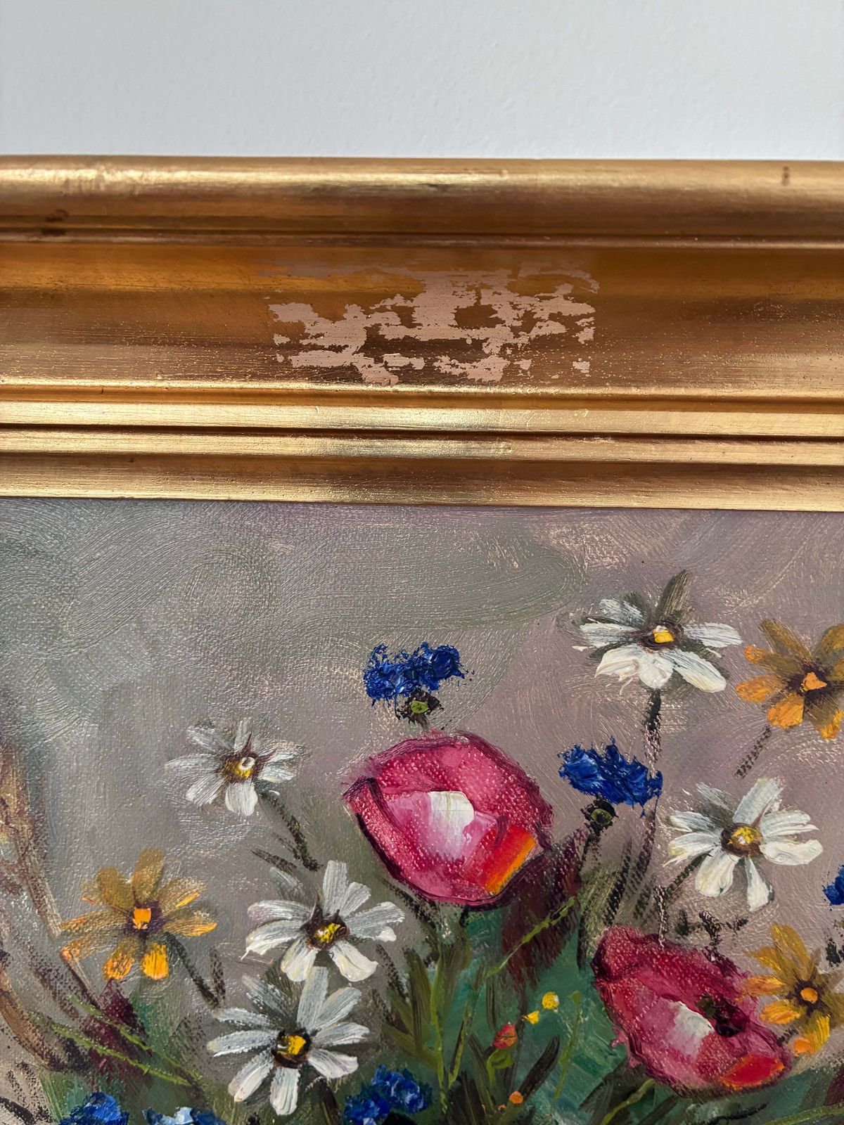 Vintage Original Flower Still Life Oil Painting, Circa 1960 photo vinterior
