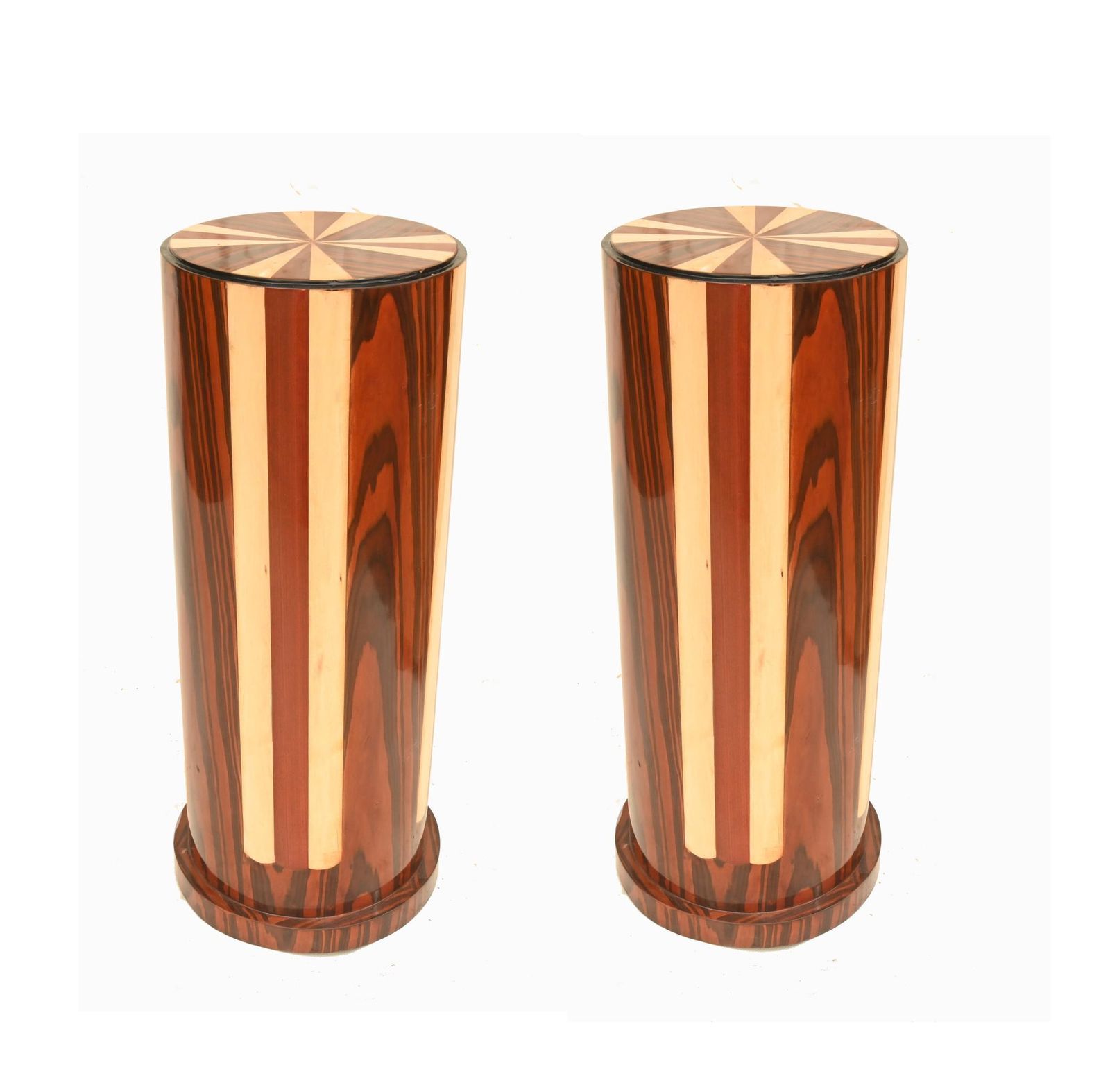 Pair Art Deco Pedestal Stands Tables Inlay