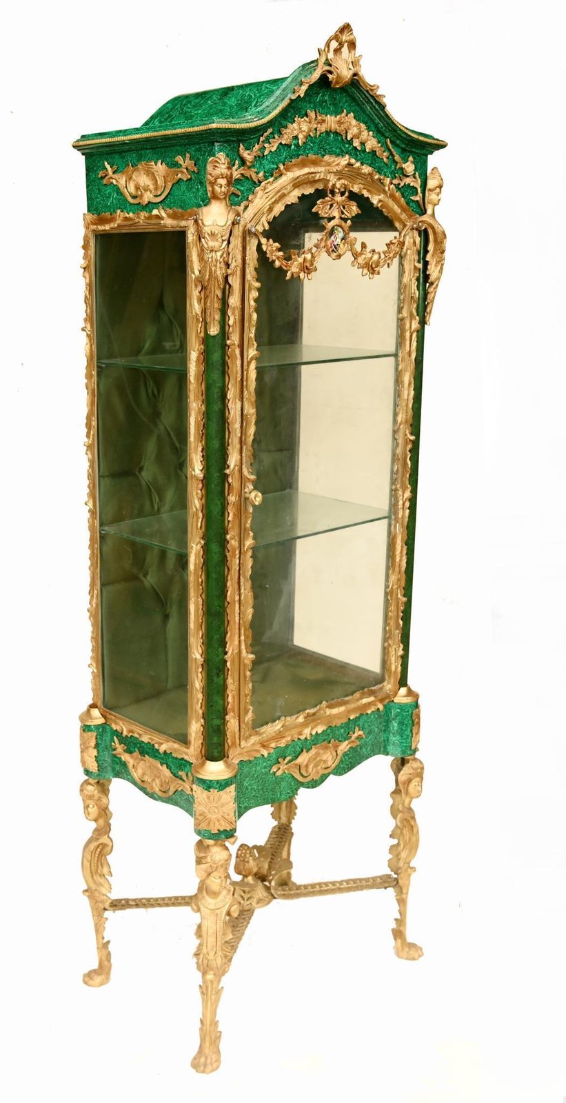 Pair French Vitrines Malachite Display Cabinets Louis XVI photo vinterior