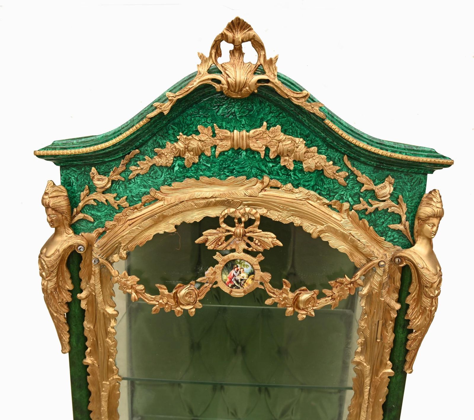 photo buy Pair French Vitrines Malachite Display Cabinets Louis XVI