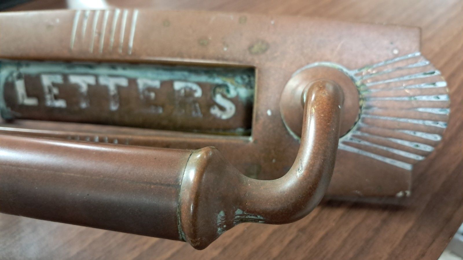 Antique Art Deco Copper Letterbox With Door Pull Handle photo for sale