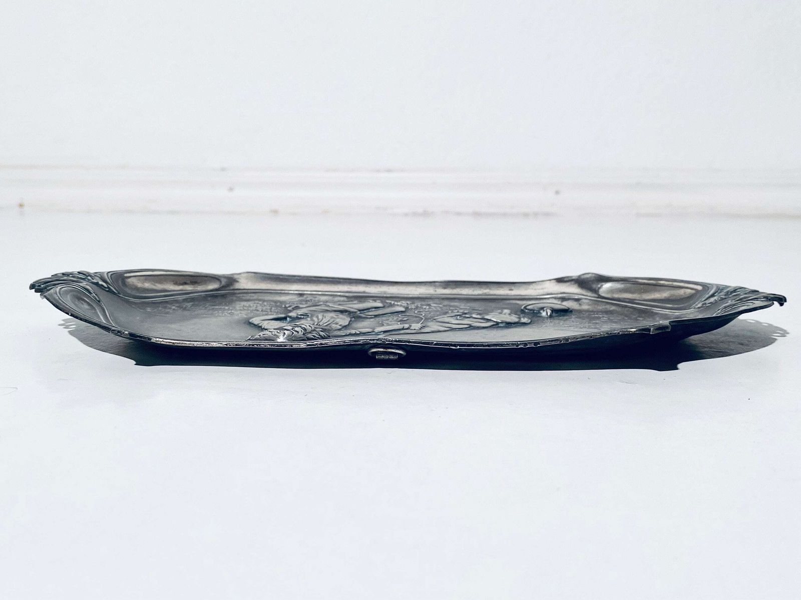 Wmf Art Nouveau Pewter Plate Tray With Child Playing With Dog Motif / 1910s photo vintage
