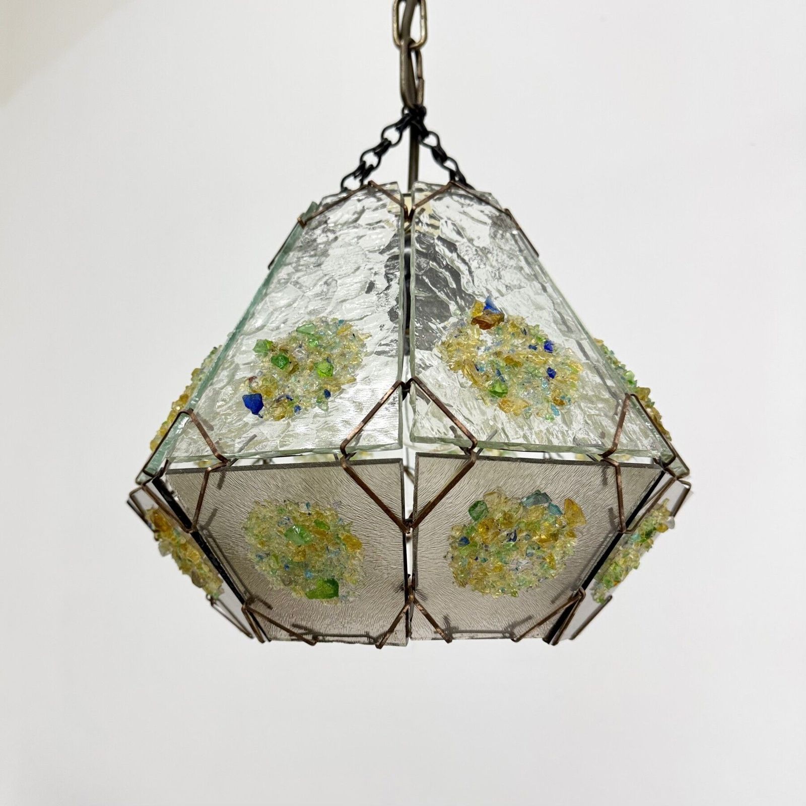 912.0 Brutalist Glass Hanging Lamp , 1970s photo