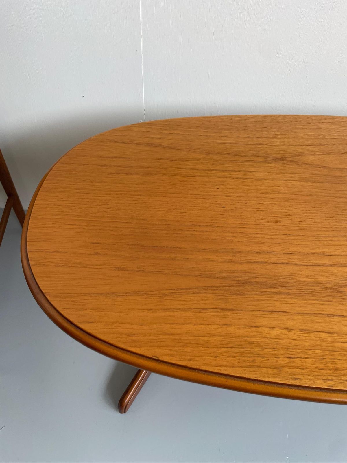 Vintage Oval Wooden Coffee Table With Curved Legs Mid Century Scandi Style photo vinterior