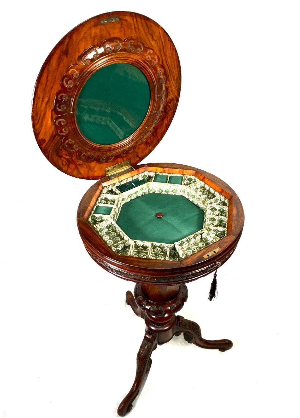 Antique Wooden Victorian Ladies Sewing Table / Work Storage Box With Key C.1880 photo vinterior
