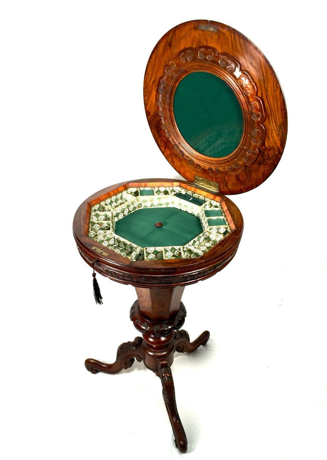 Furniture Antique Wooden Victorian Ladies Sewing Table / Work Storage Box With Key C.1880 photo