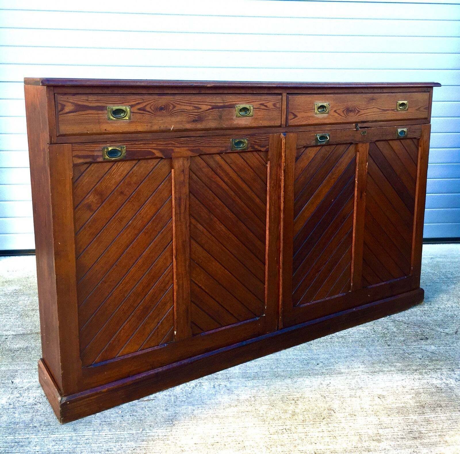 Antique Wooden Church Kneeler Storage Cupboard Large Sideboard Cabinet & Drawers photo 799.0