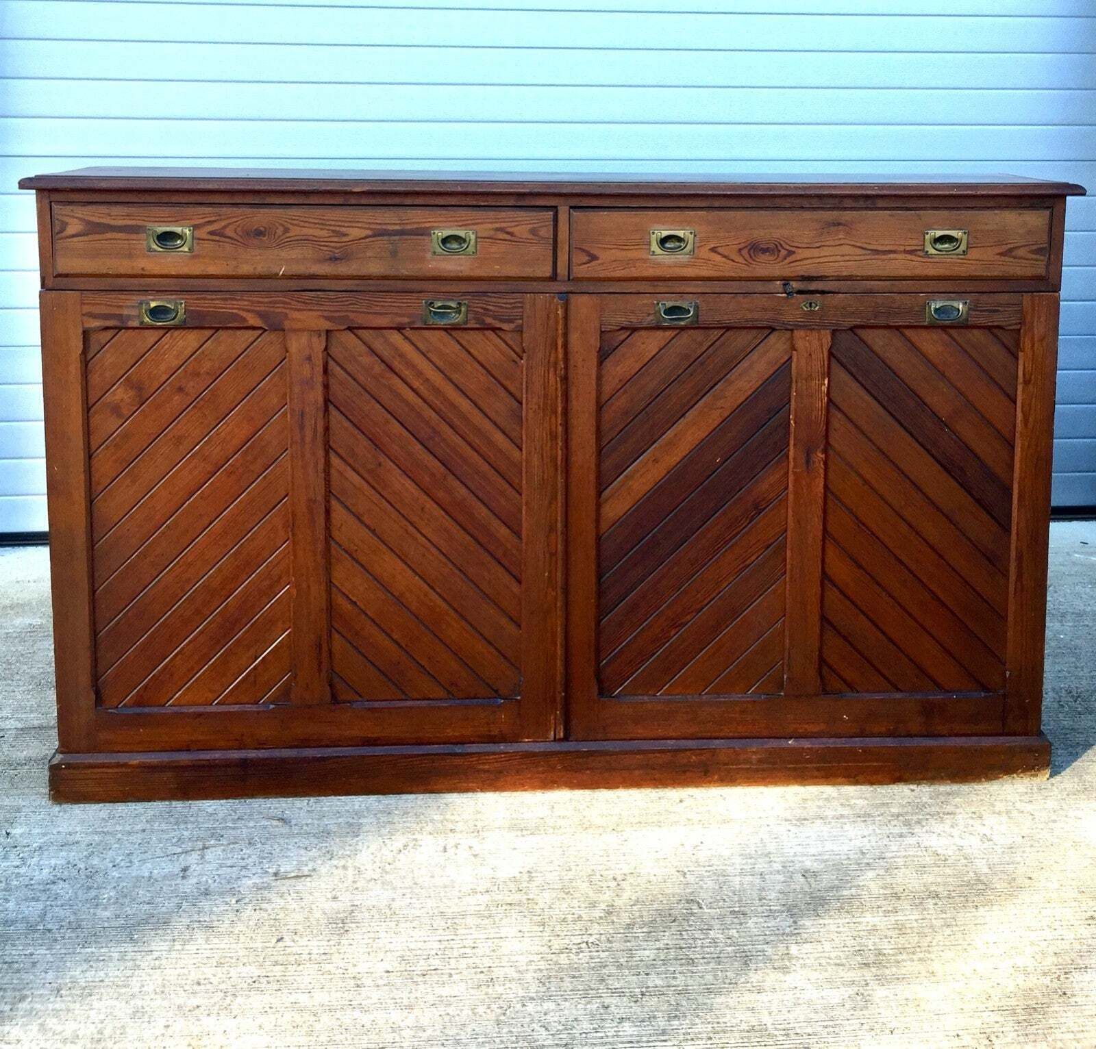 photo for sale Antique Wooden Church Kneeler Storage Cupboard Large Sideboard Cabinet & Drawers