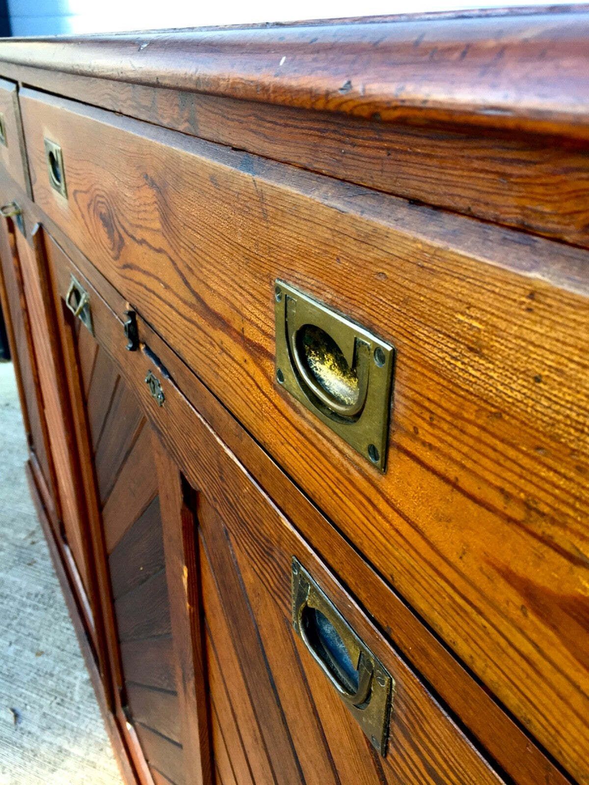 799.0 Antique Wooden Church Kneeler Storage Cupboard Large Sideboard Cabinet & Drawers photo